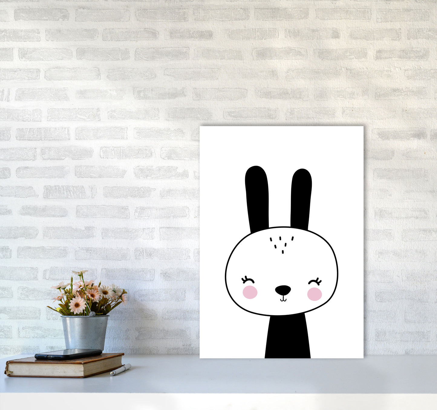 Black And White Scandi Bunny Modern Print Animal Art Print A2 Black Frame