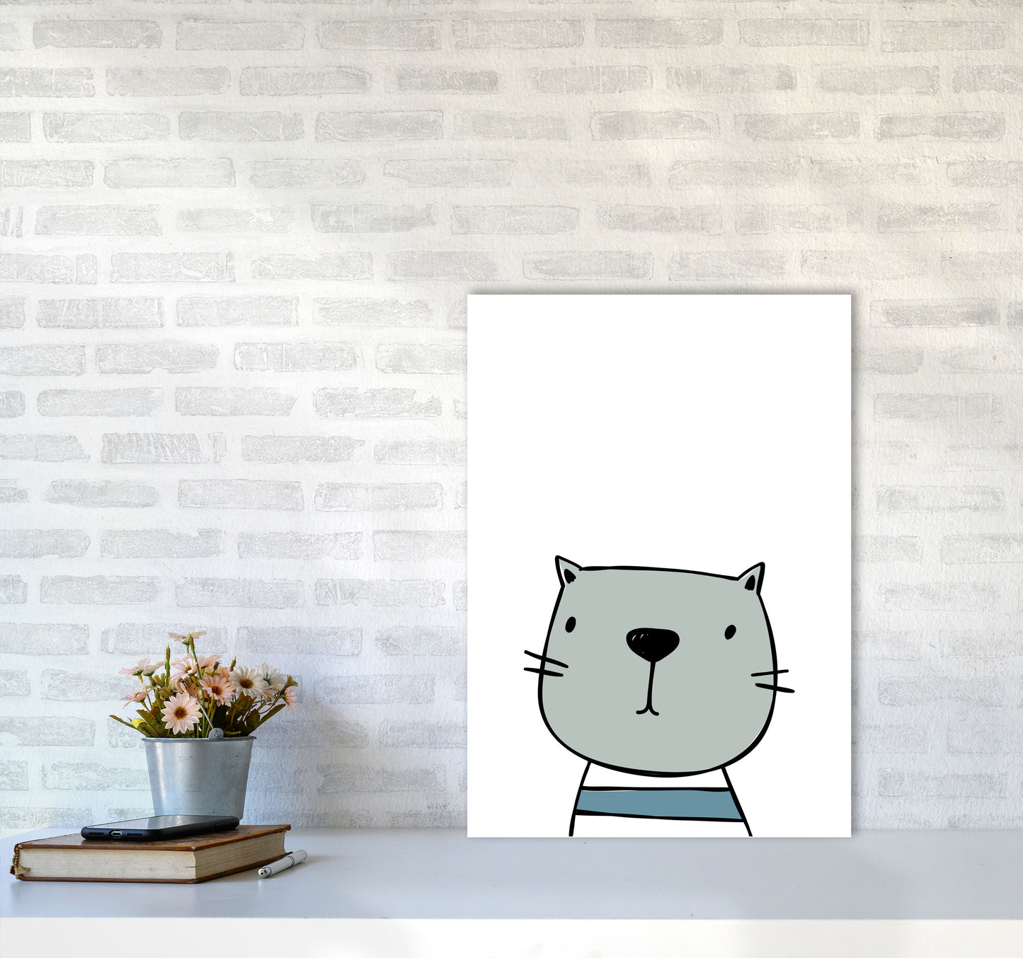 Cat Modern Print Animal Art Print A2 Black Frame