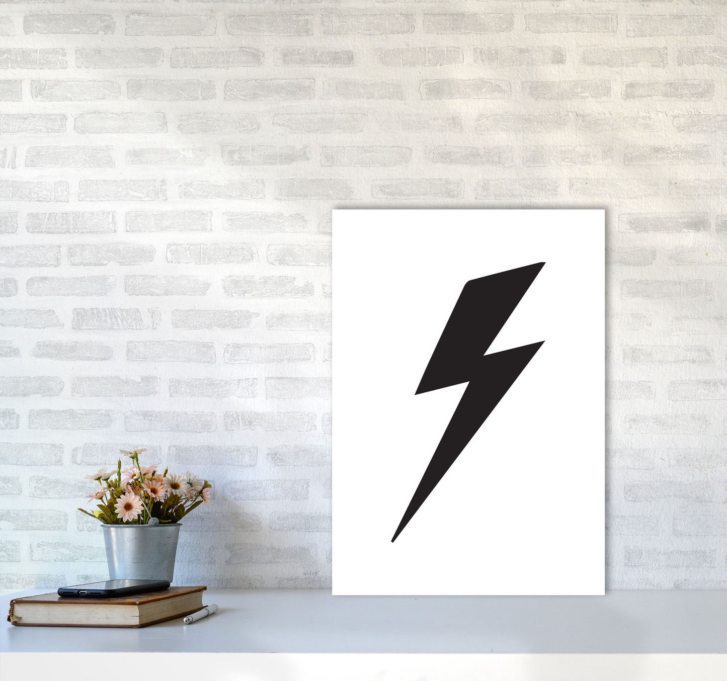 Lightning Bolt Framed Nursey Wall Art Print A2 Black Frame