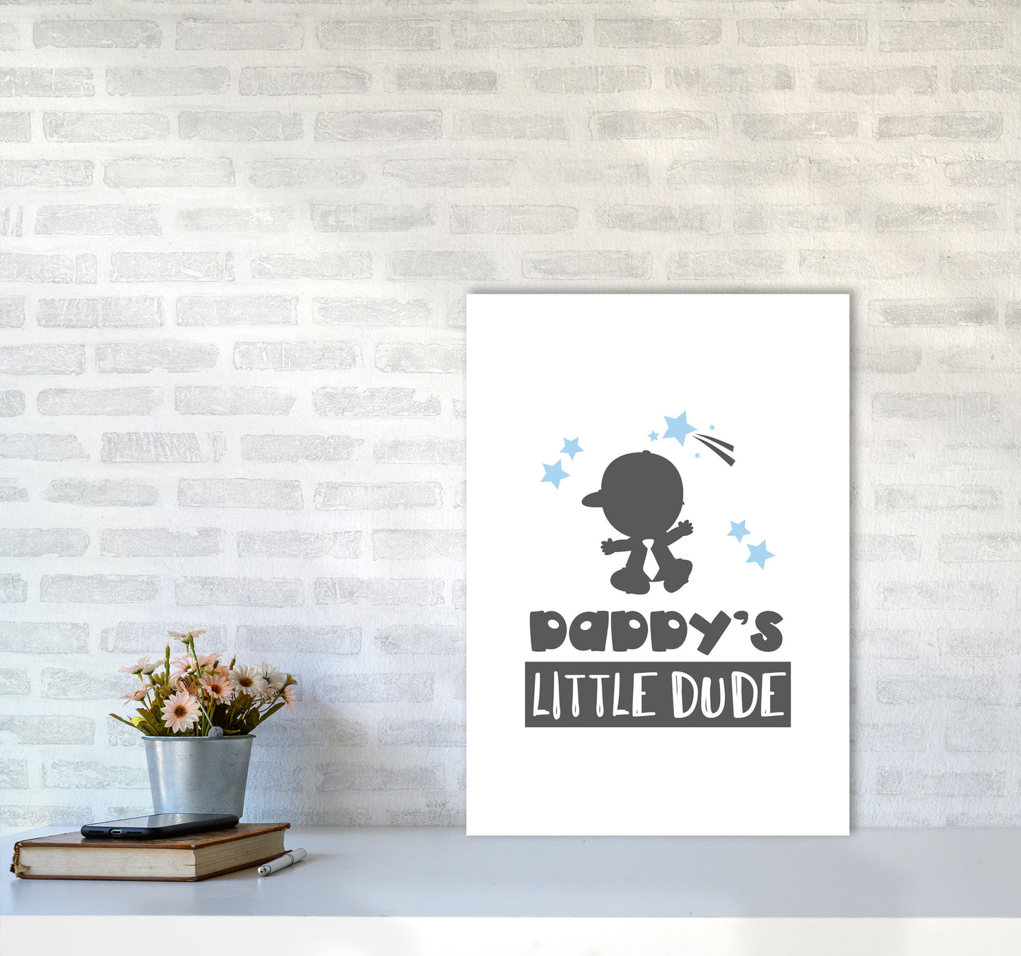 Daddy's Little Dude Framed Nursey Wall Art Print A2 Black Frame
