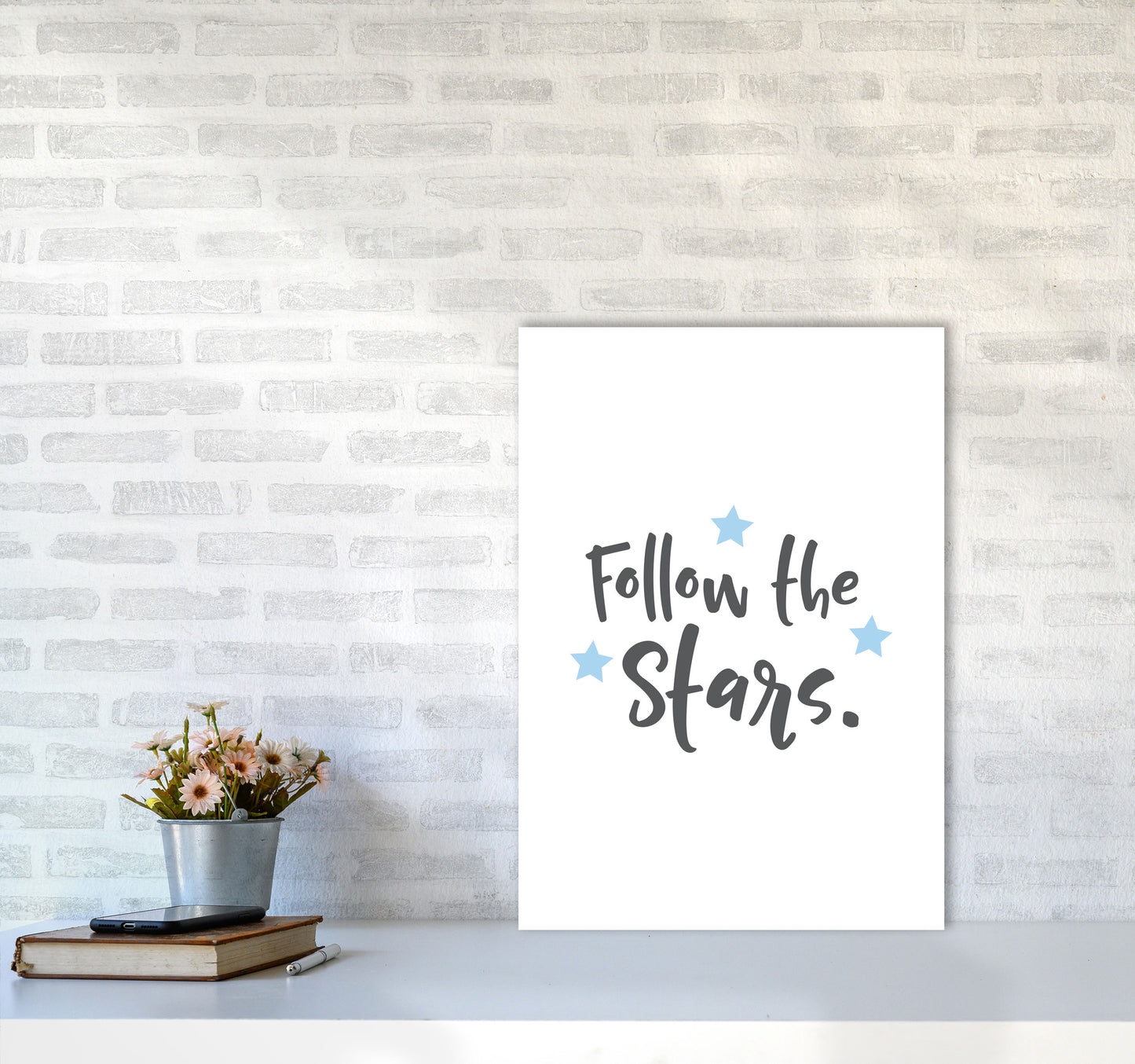 Follow The Stars Framed Typography Wall Art Print A2 Black Frame