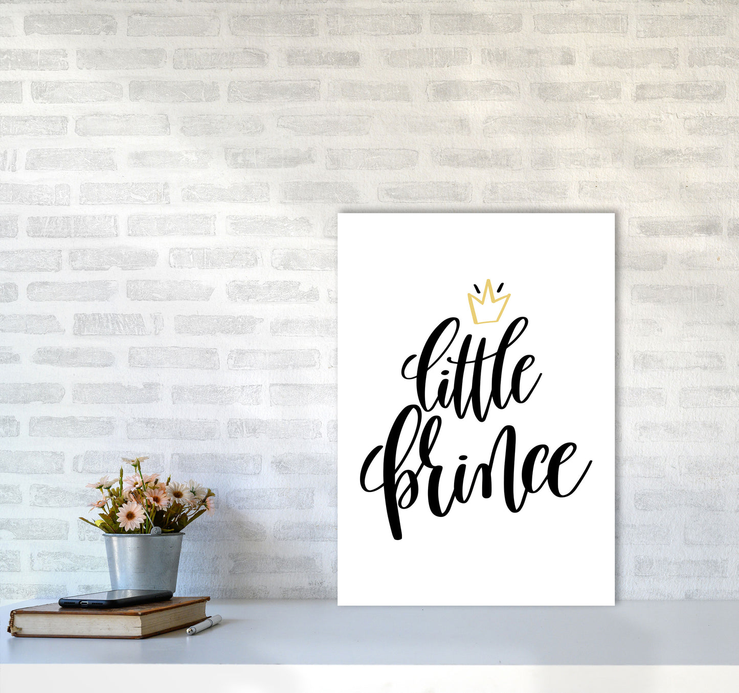 Little Prince Gold Crown Framed Nursey Wall Art Print A2 Black Frame