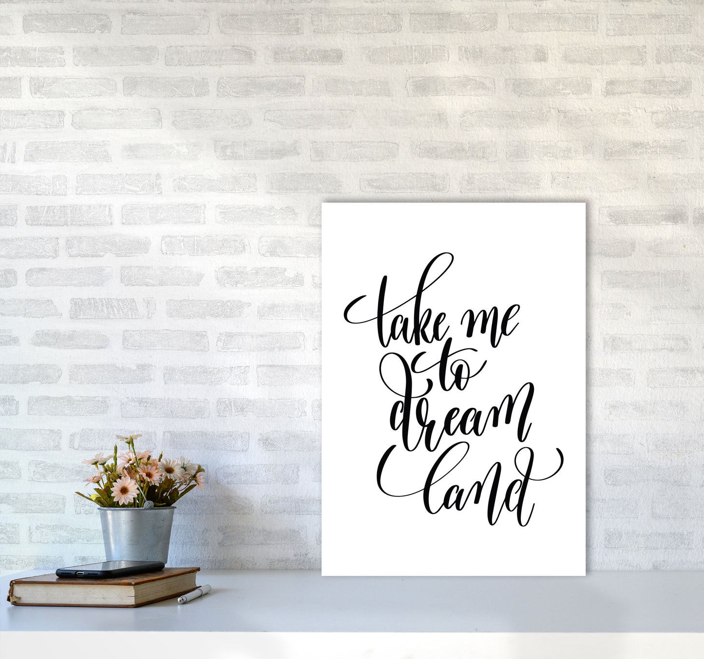 Take Me To Dream Land Black Modern Print A2 Black Frame