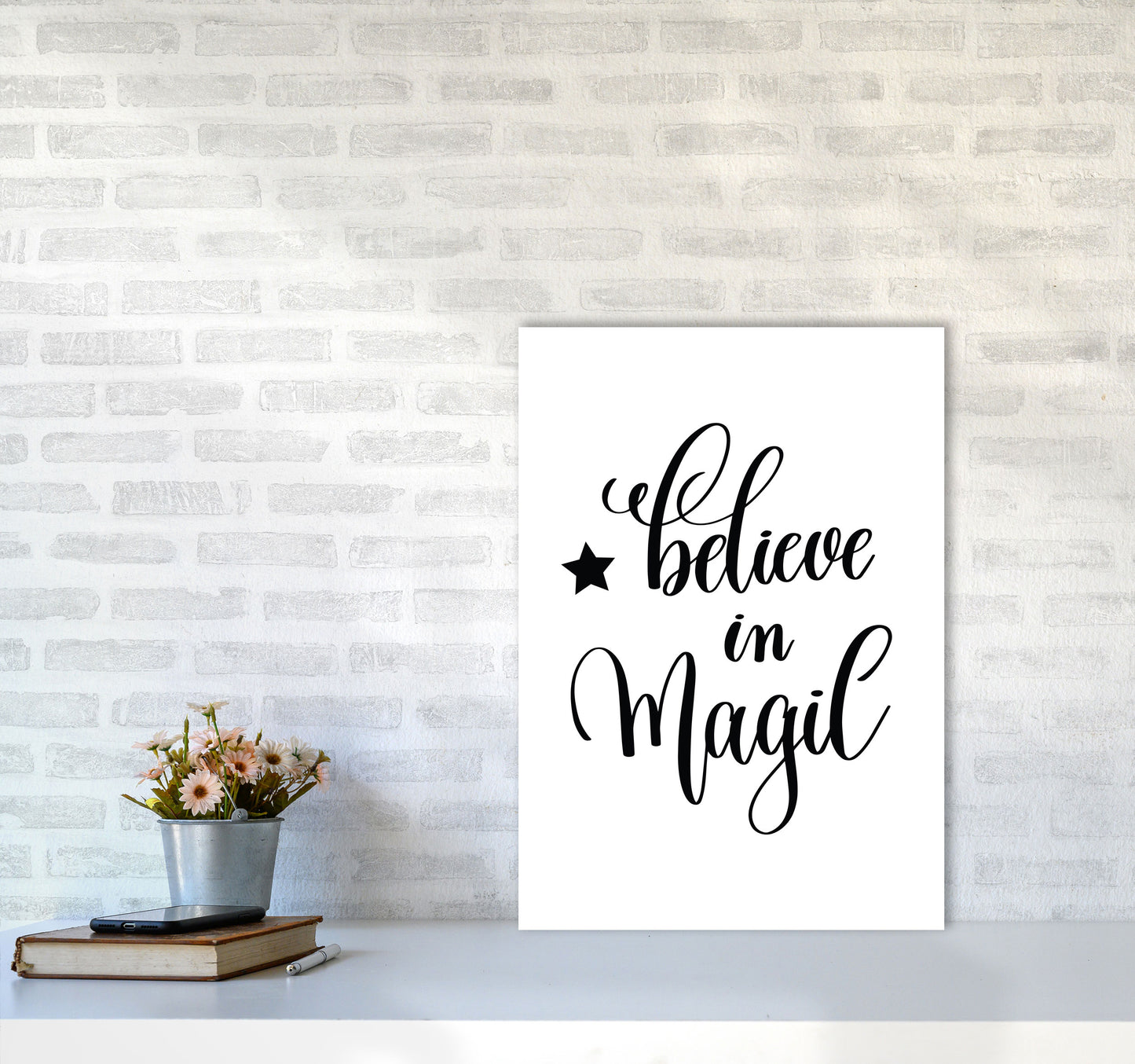 Believe In Magic Black Framed Typography Wall Art Print A2 Black Frame