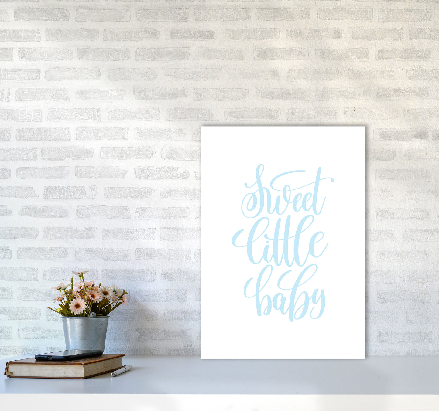 Sweet Little Baby Blue Framed Nursey Wall Art Print A2 Black Frame