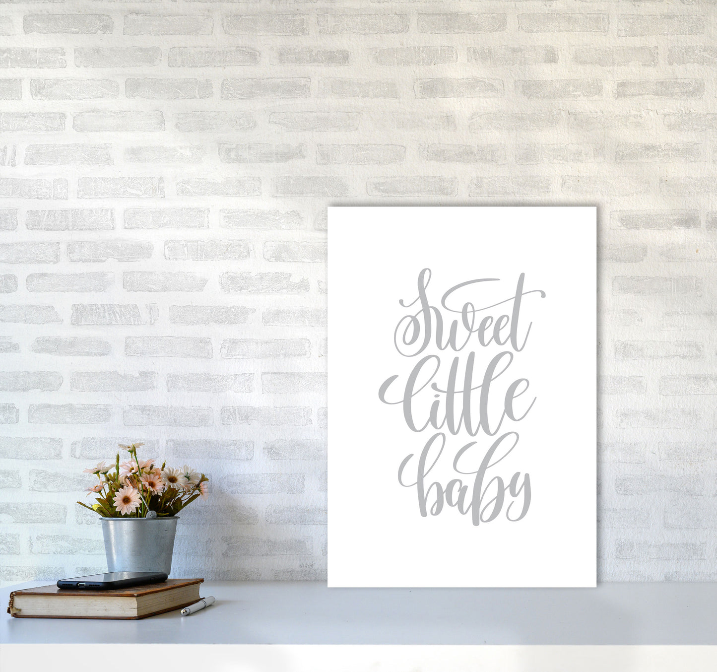 Sweet Little Baby Grey Framed Nursey Wall Art Print A2 Black Frame