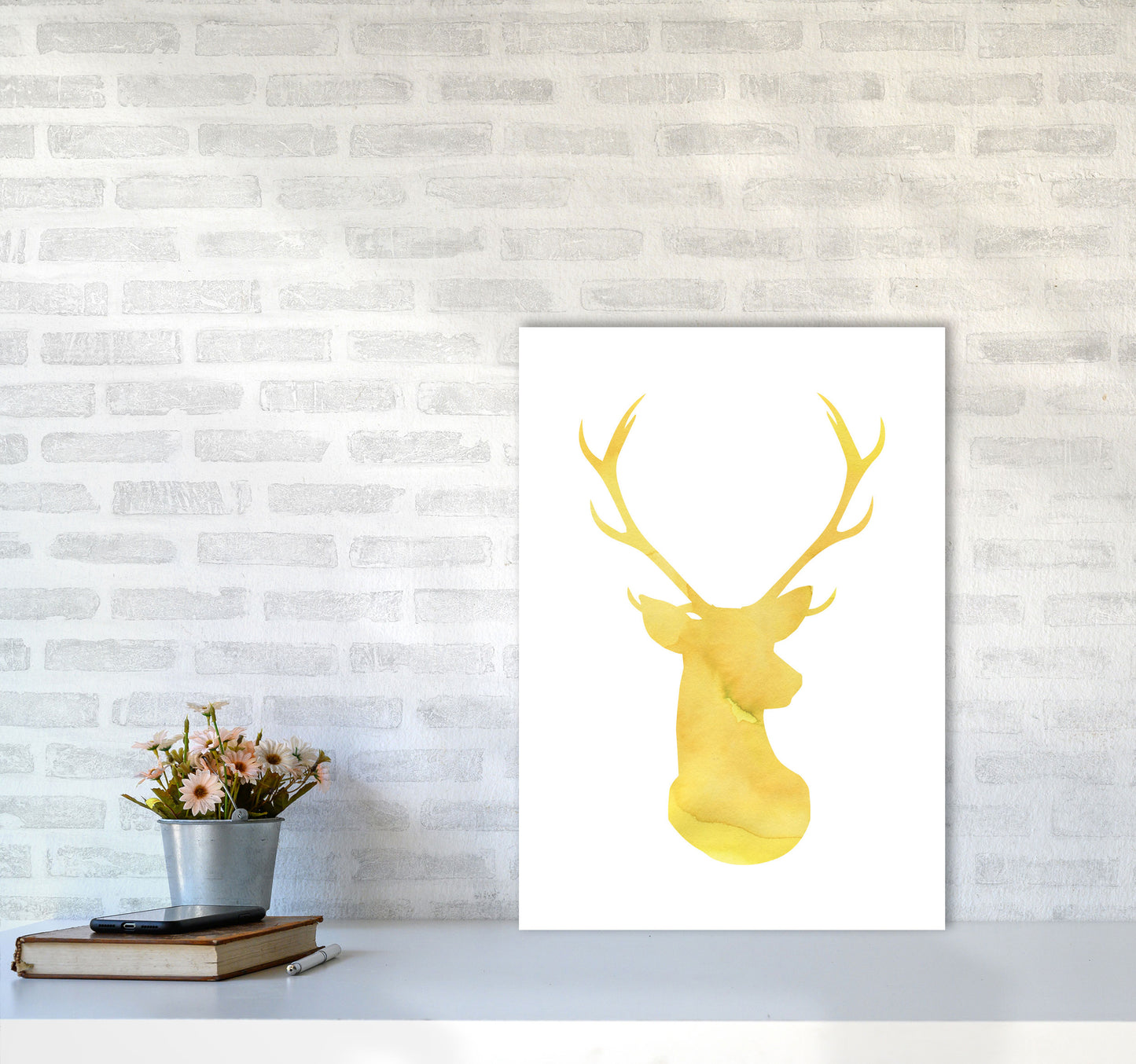 Stags Head Watercolour Modern Print Animal Art Print A2 Black Frame