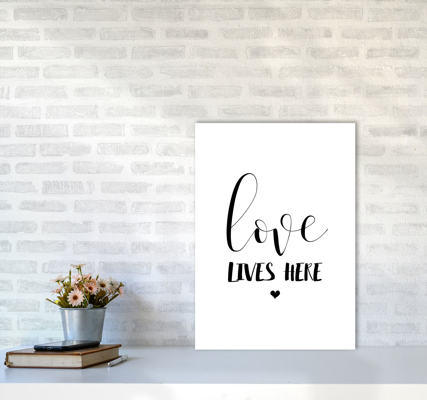 Love Lives Here Framed Typography Wall Art Print A2 Black Frame