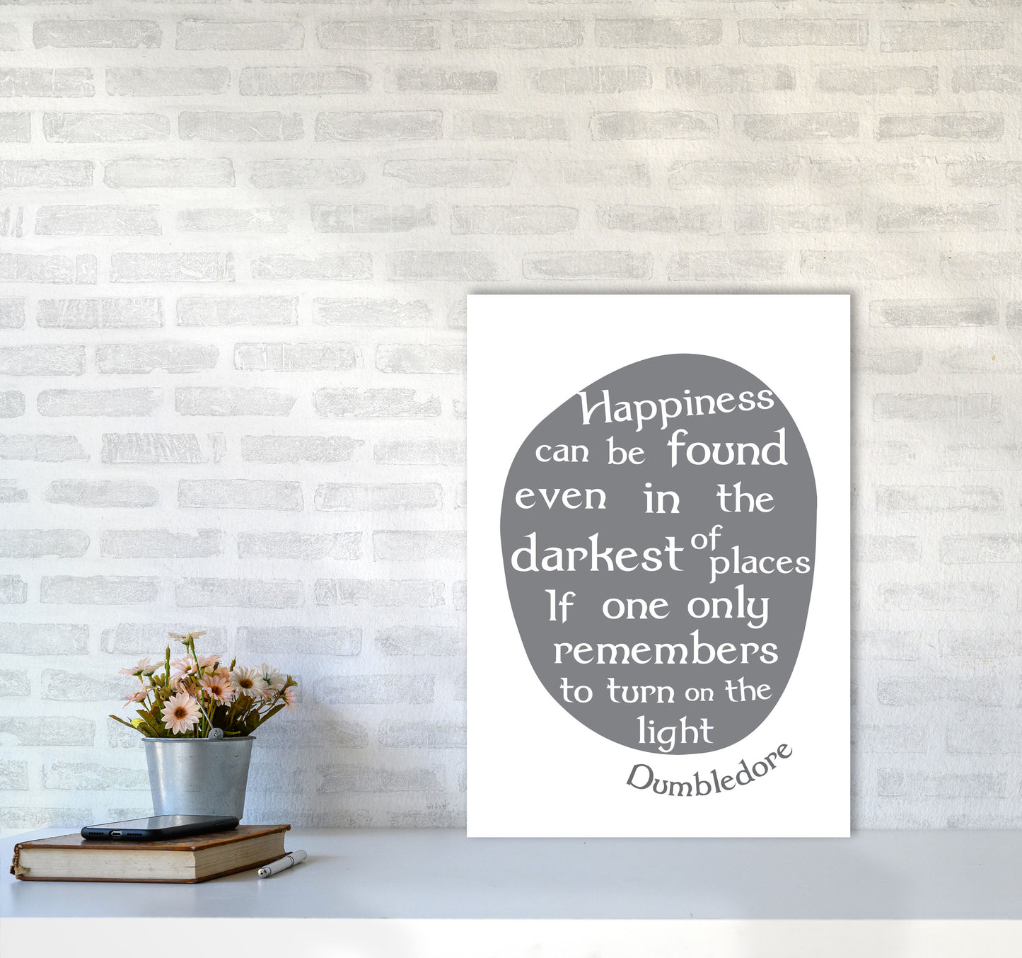 Happiness, Dumbledore Quote Framed Typography Wall Art Print A2 Black Frame