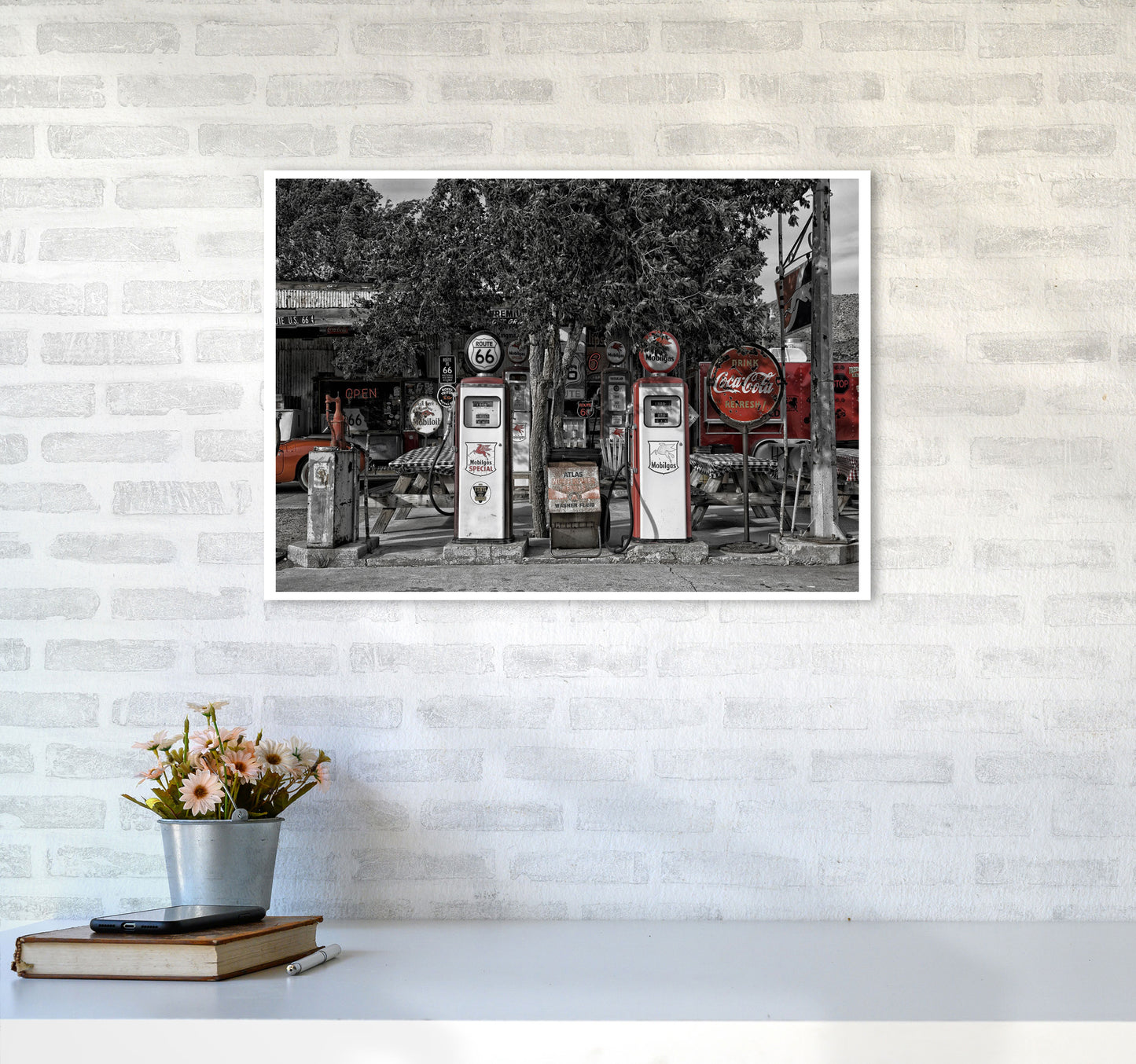 Retro Black And Red Gas Pumps Modern Print A2 Black Frame
