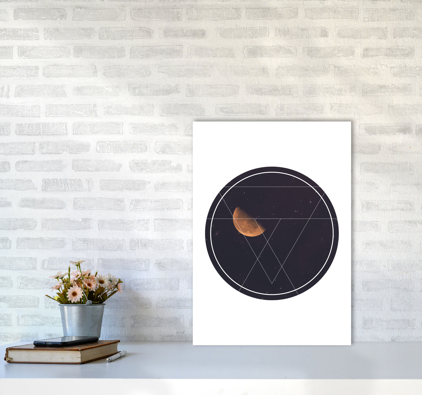 Black Moon Circle Modern Print A2 Black Frame