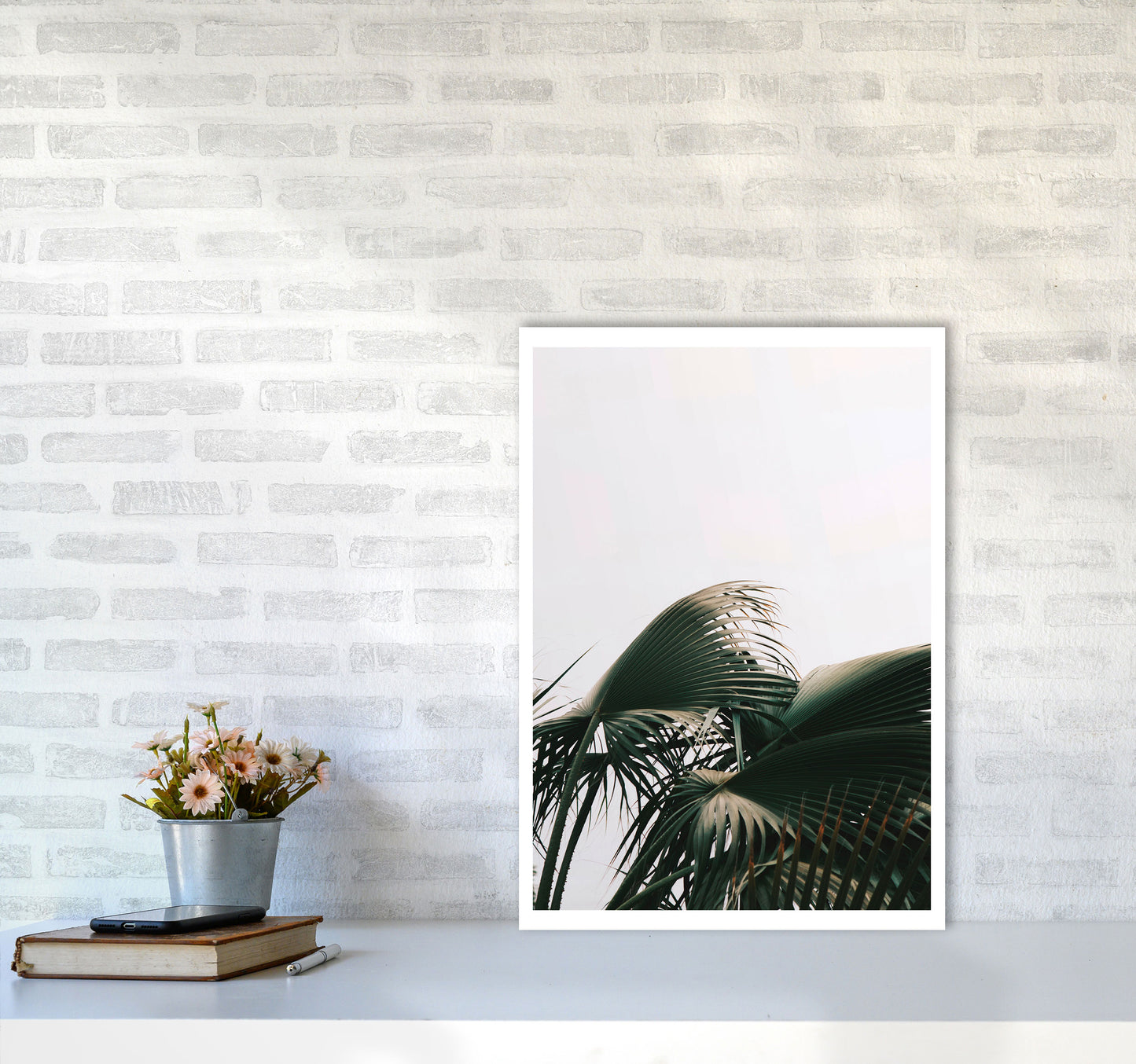 Bushy Palm Leaves Modern Print, Framed Botanical & Nature Art Print A2 Black Frame