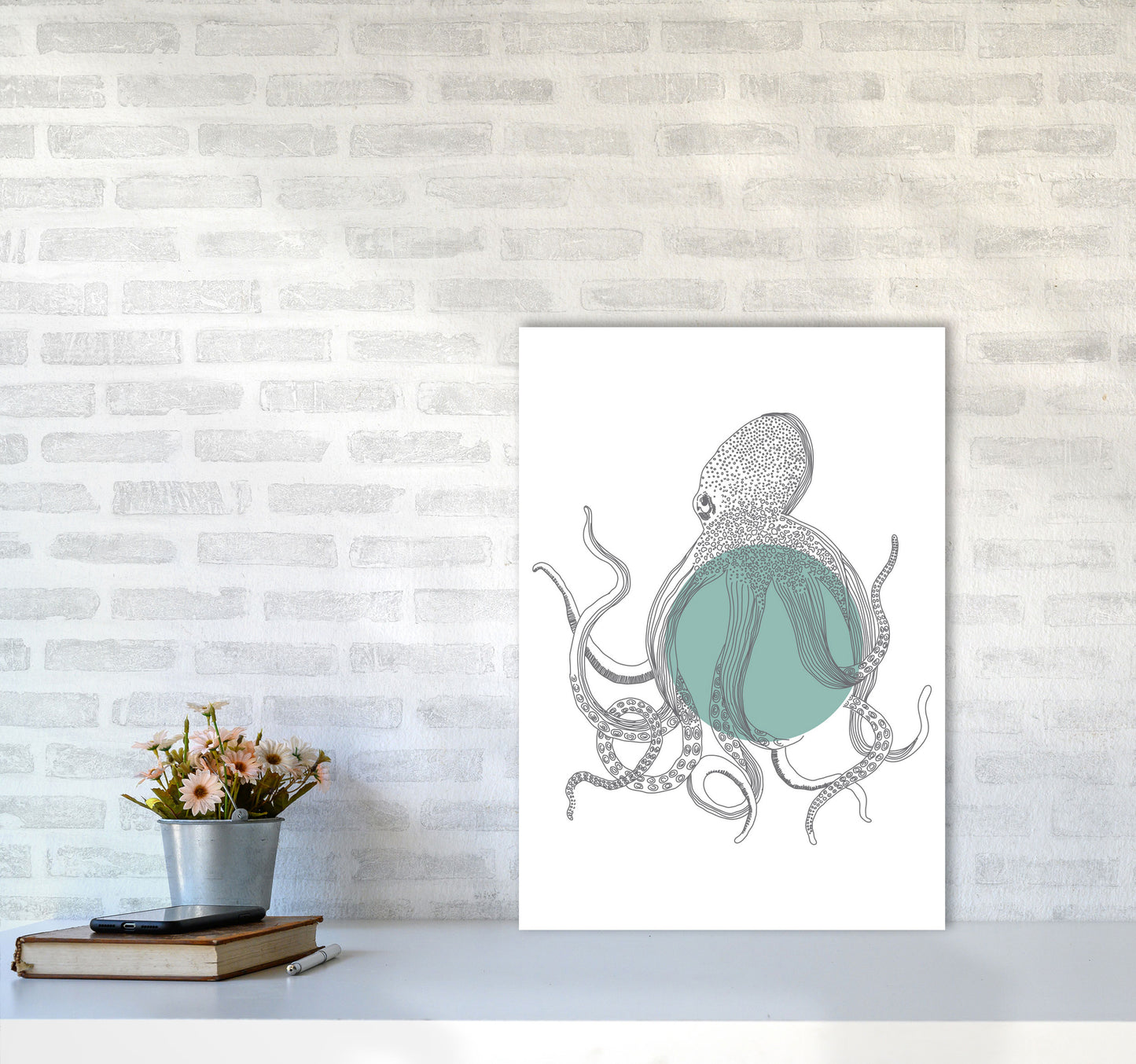 Marine Animals Octopus Modern Print Animal Art Print A2 Black Frame