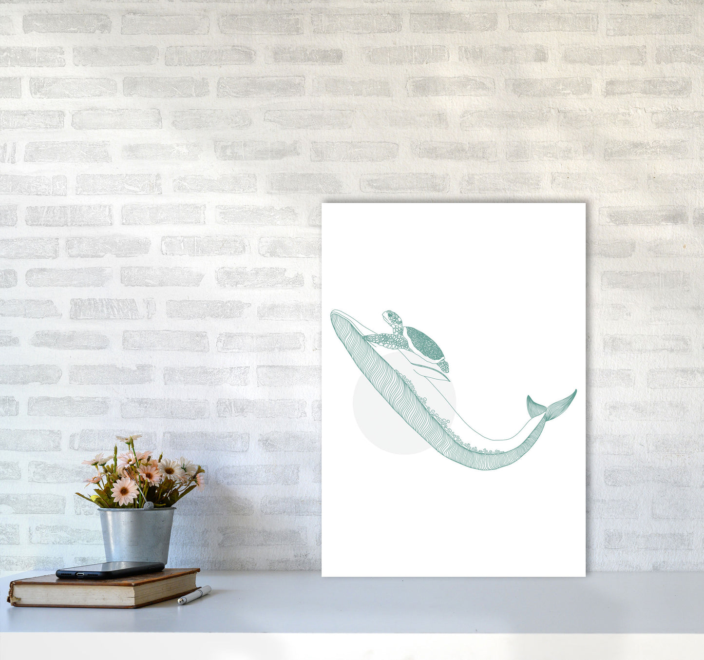 Marine Animals Whale And Turtle Modern Print Animal Art Print A2 Black Frame