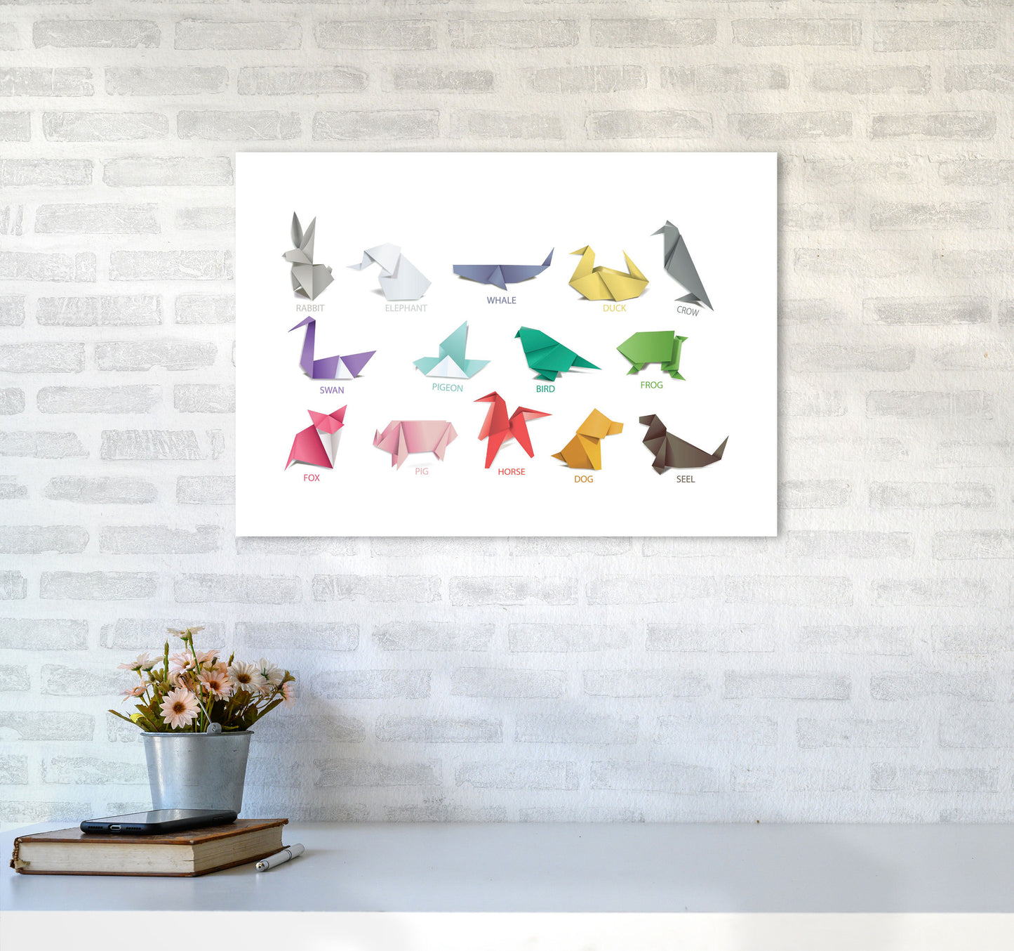 Origami Animals Modern Print A2 Black Frame