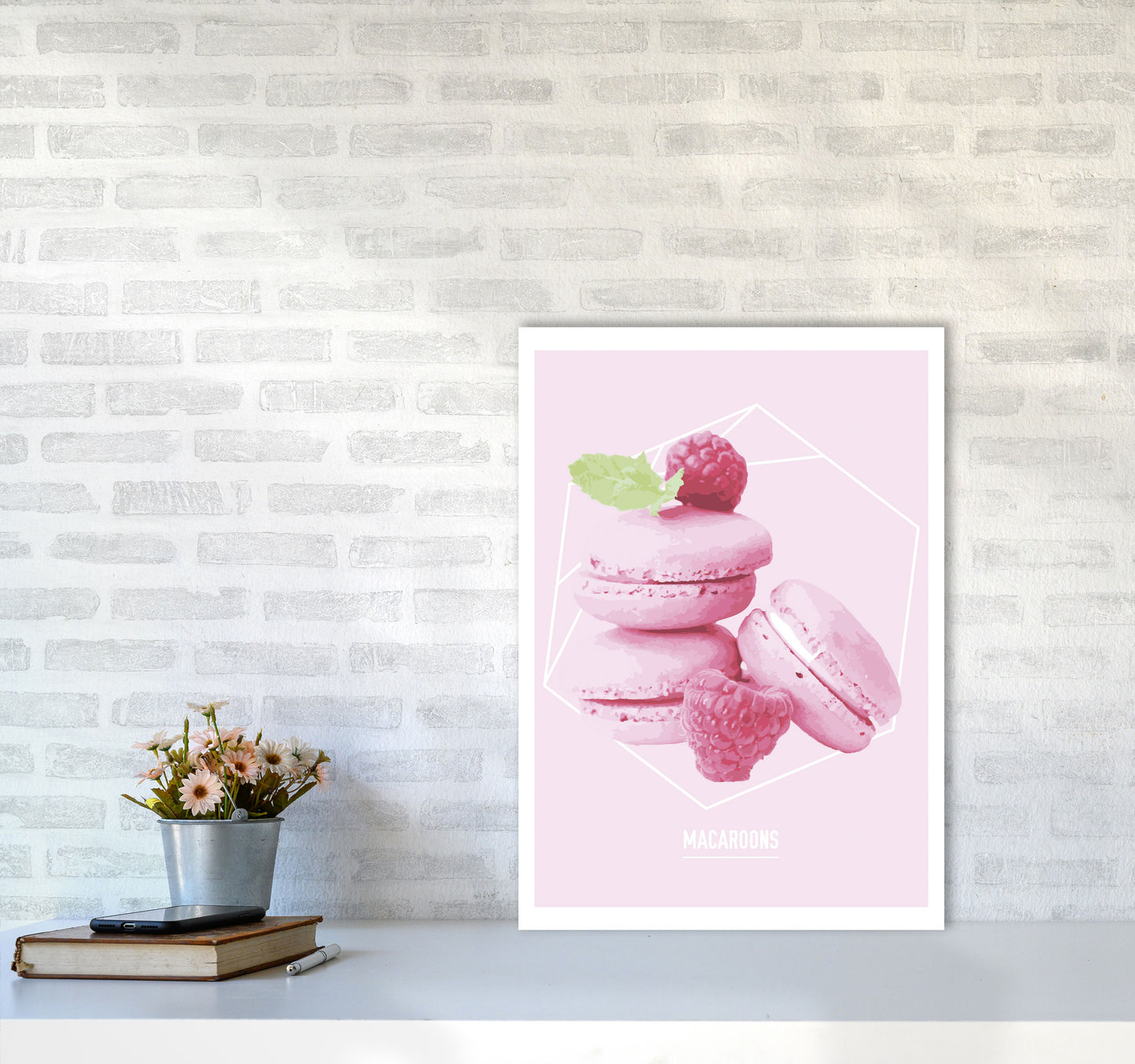 Pink Macaroons Modern Print A2 Black Frame