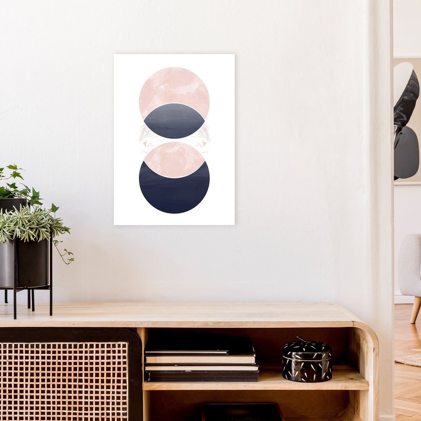 Navy And Marble Pink 1 Art Print by Pixy Paper A2 Black Frame