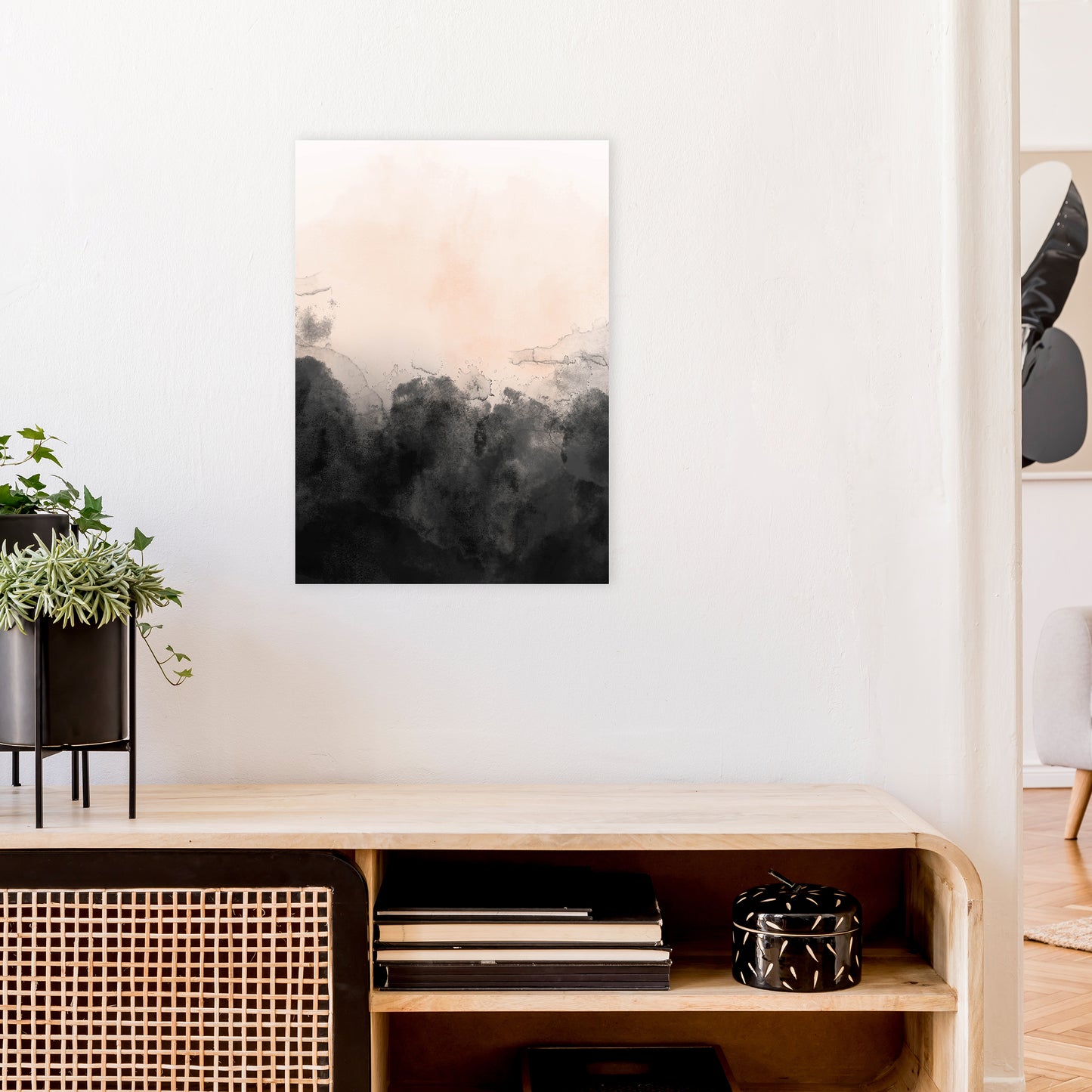 Nude And Black Watercolour 3 Art Print by Pixy Paper A2 Black Frame