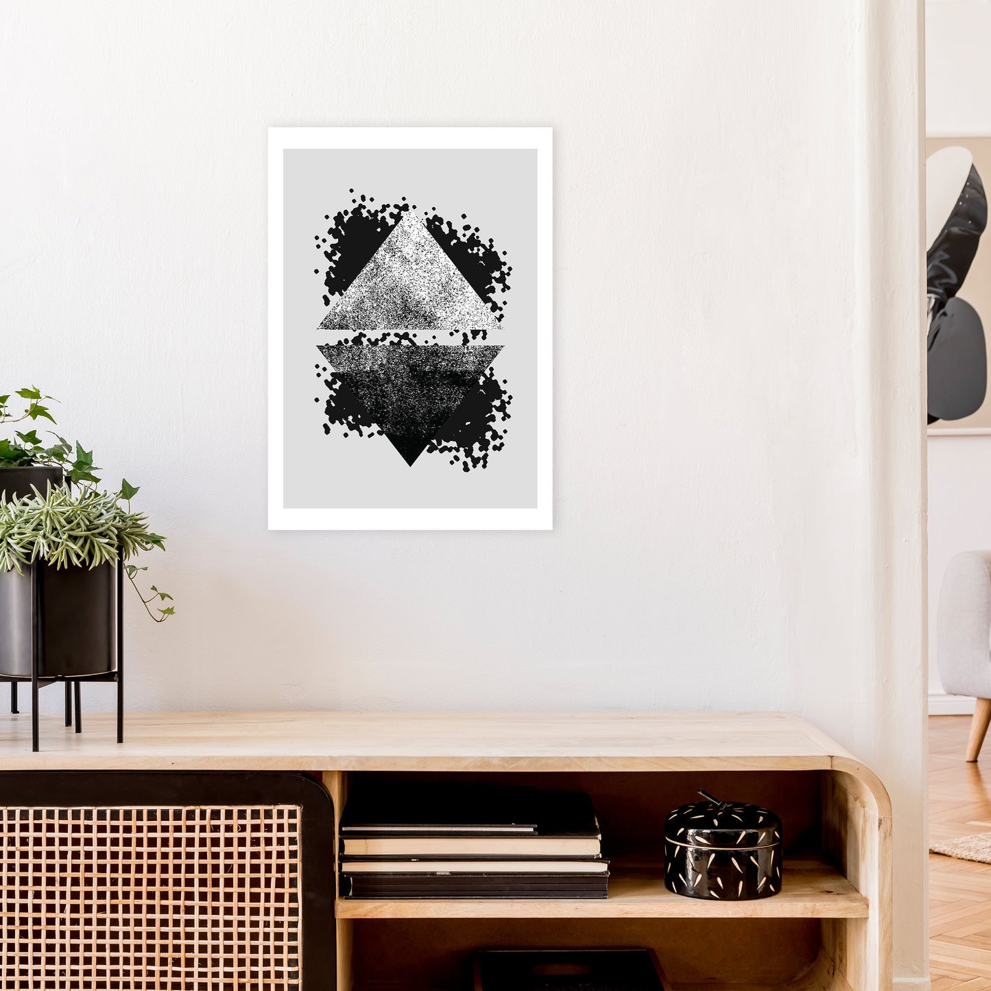 Graffiti Black And Grey Reflective Triangles Art Print by Pixy Paper A2 Black Frame
