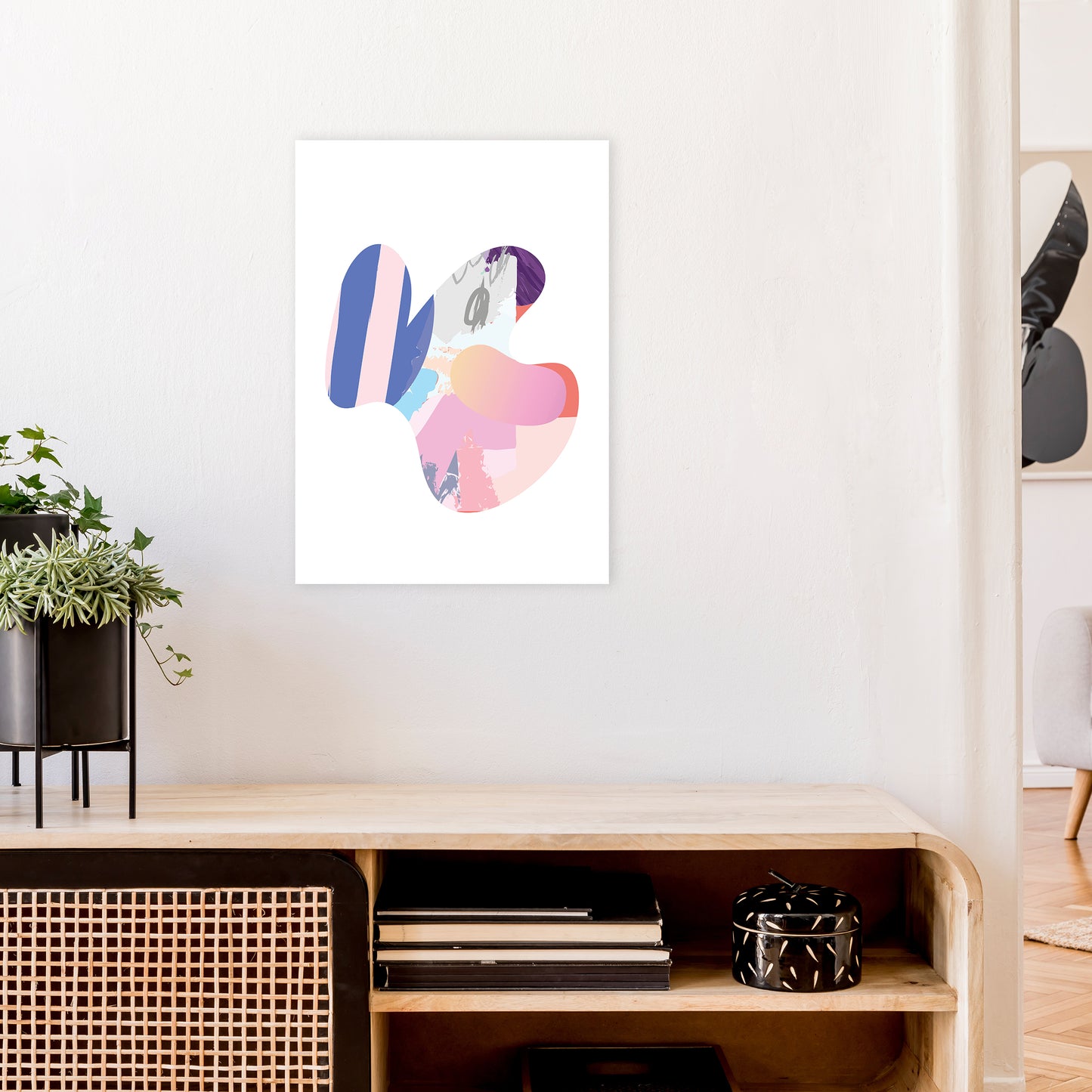 Pink Butterfly Abstract Shape Art Print by Pixy Paper A2 Black Frame