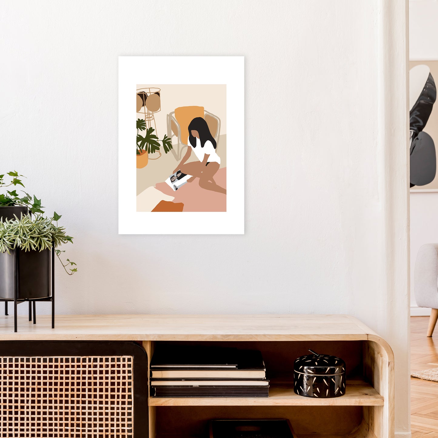 Mica Girl With Magazine N4 Art Print by Pixy Paper A2 Black Frame