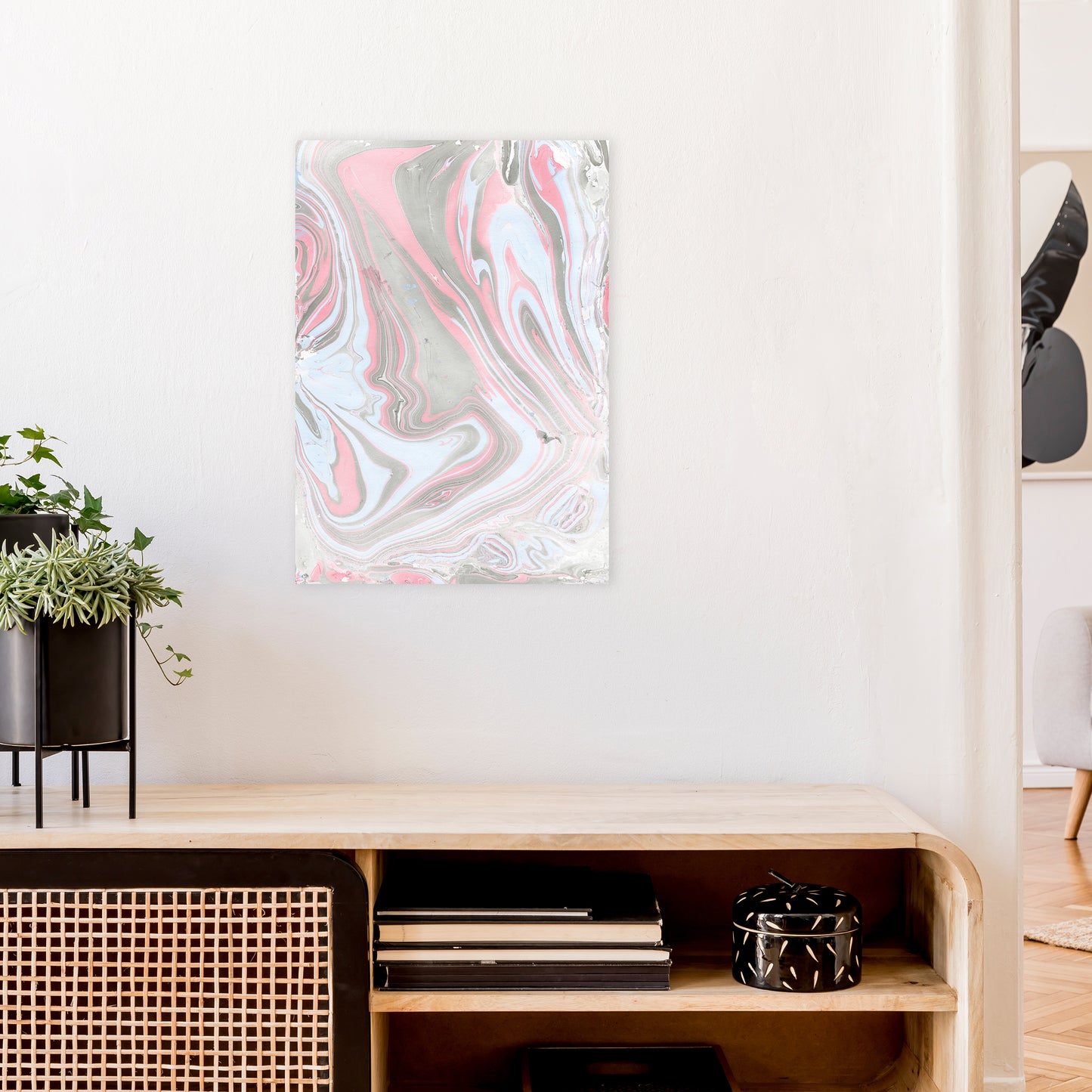 Liquid Mix Stone And Pink Art Print by Pixy Paper A2 Black Frame