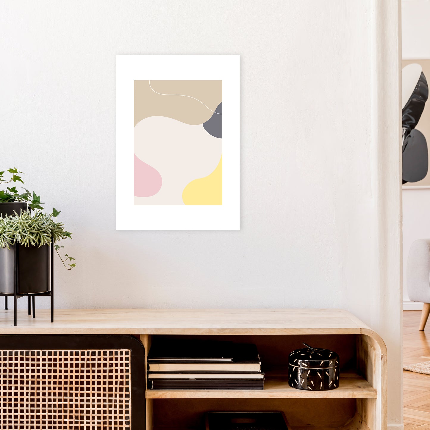Mila Pink Abstract N24 Art Print by Pixy Paper A2 Black Frame