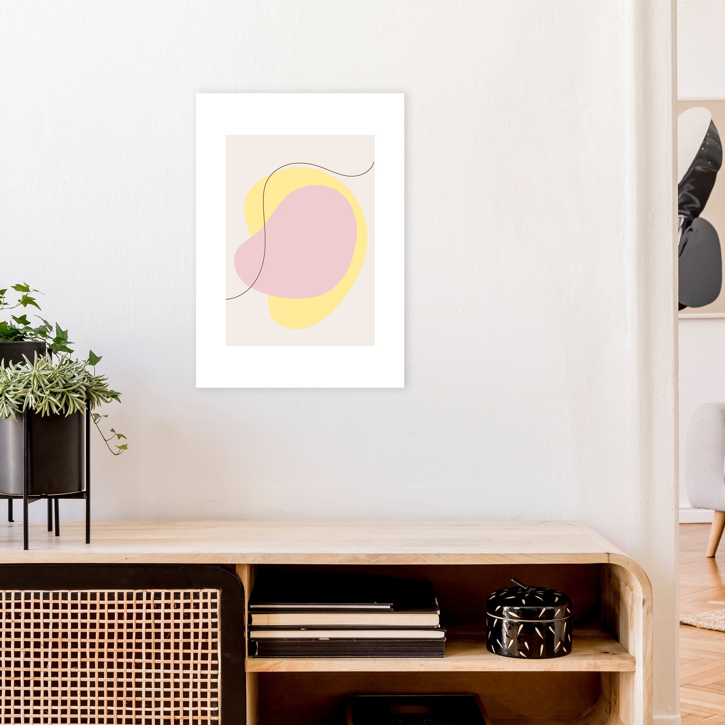 Mila Pink Abstract N22 Art Print by Pixy Paper A2 Black Frame