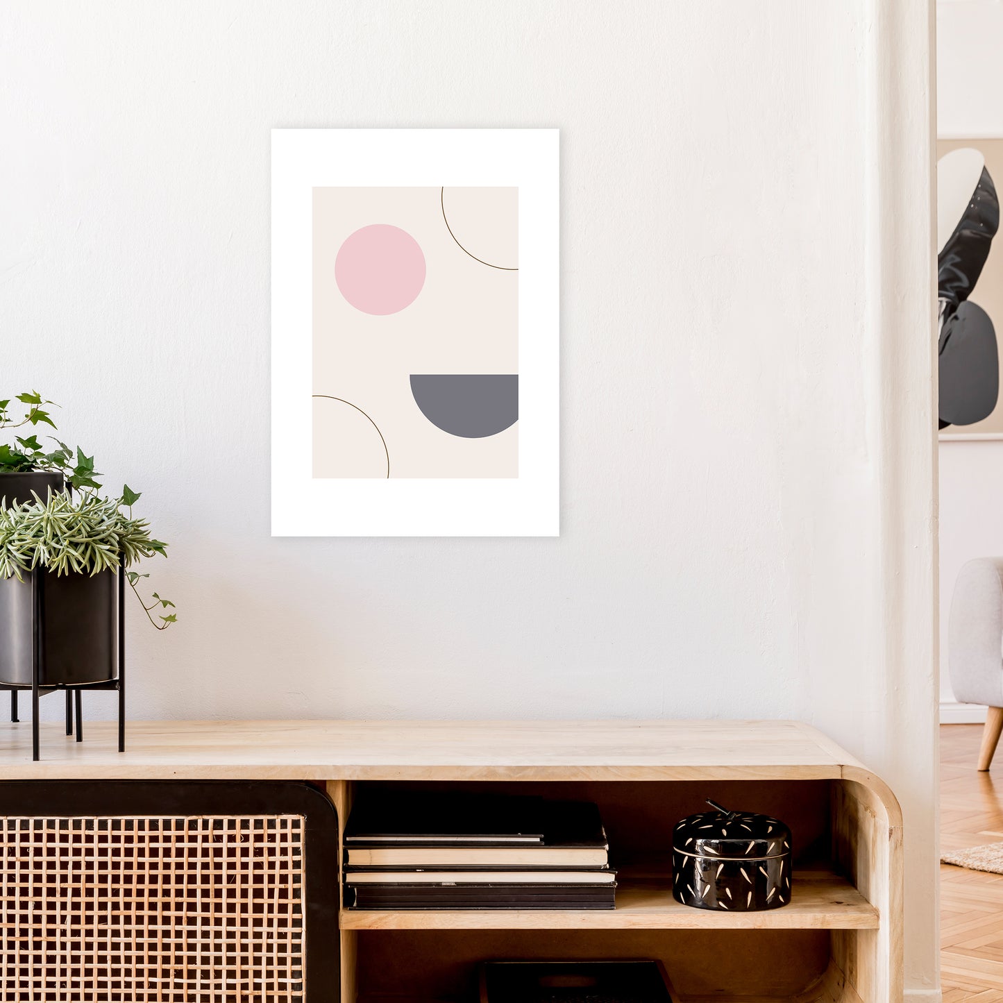 Mila Pink Abstract N23 Art Print by Pixy Paper A2 Black Frame