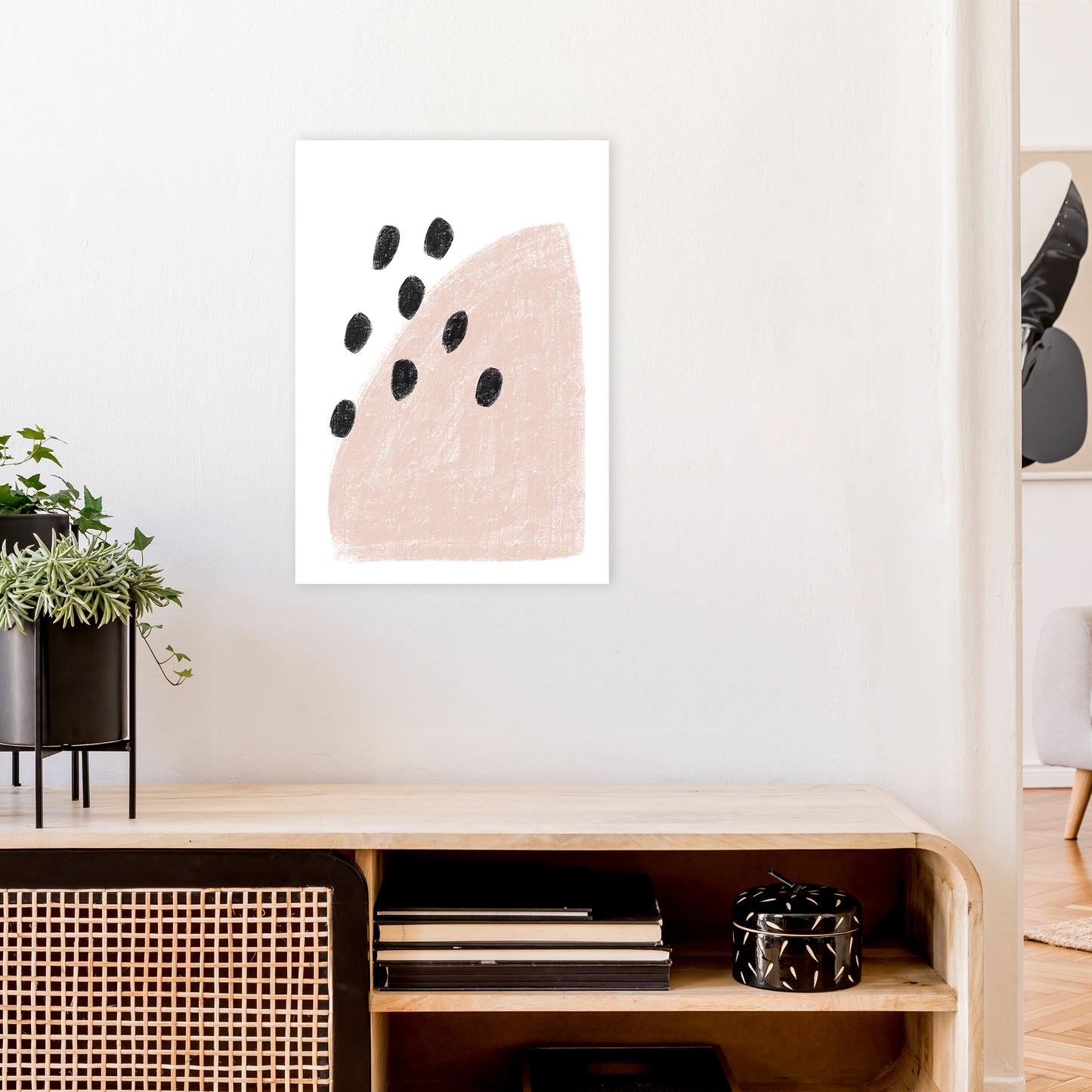 Dalia Chalk Pink Polka Art Print by Pixy Paper A2 Black Frame