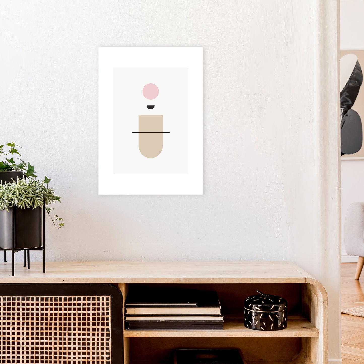 Mila Abstract Pink N1 Art Print by Pixy Paper A2 Black Frame