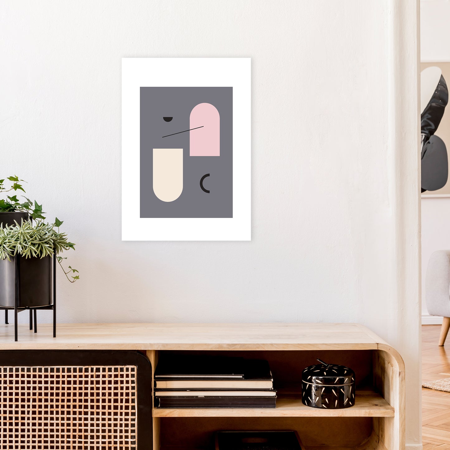Mila Abstract Pink N5 Art Print by Pixy Paper A2 Black Frame