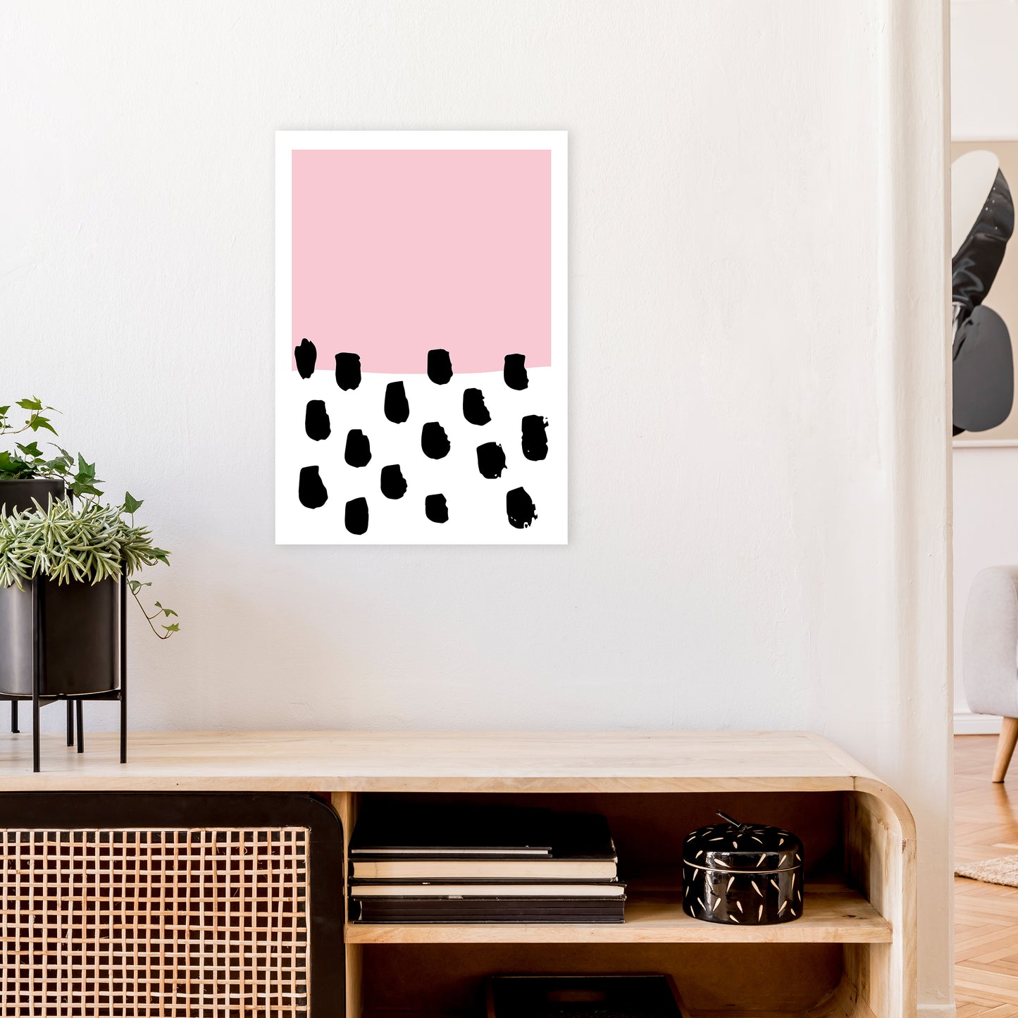Pink Polka Neon Funk Art Print by Pixy Paper A2 Black Frame