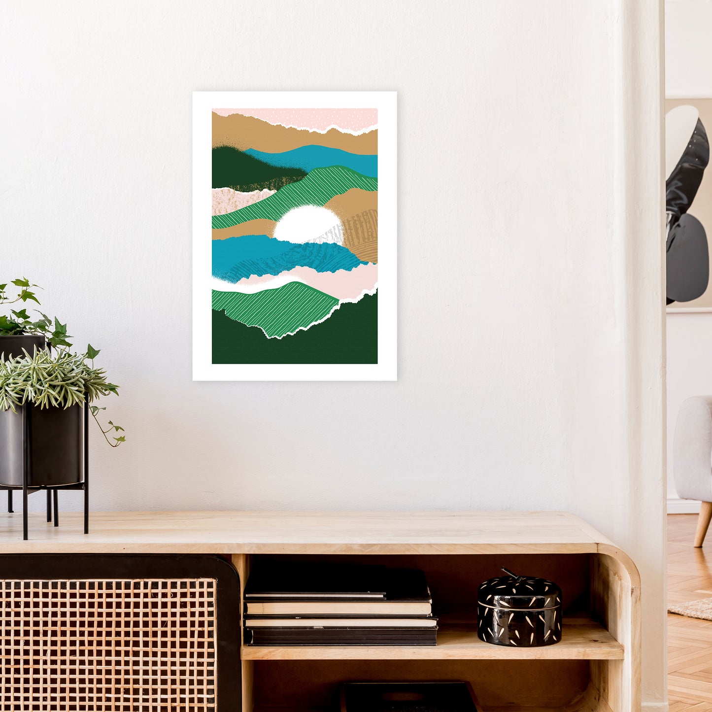 Sun Rising Jungle Abstract Art Print by Pixy Paper A2 Black Frame