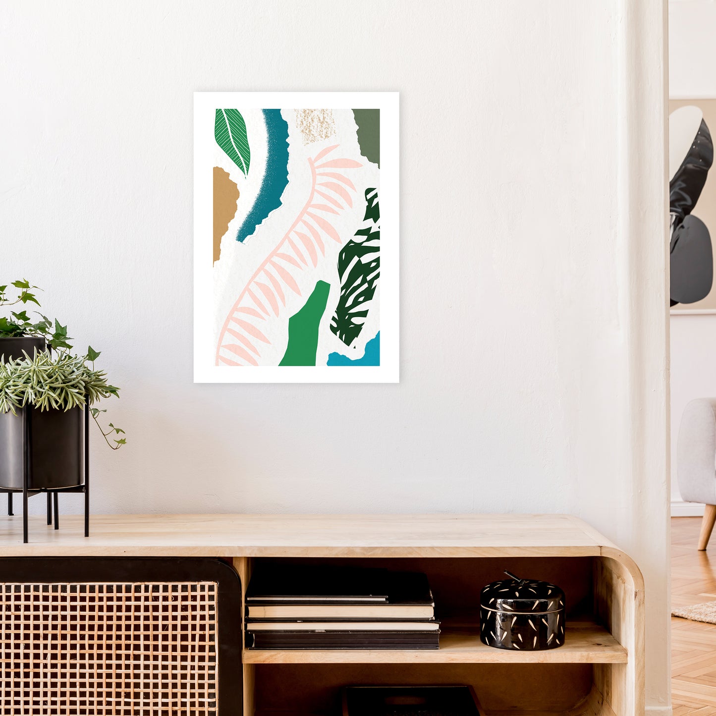 Pink Leaf Jungle Abstract Art Print by Pixy Paper A2 Black Frame