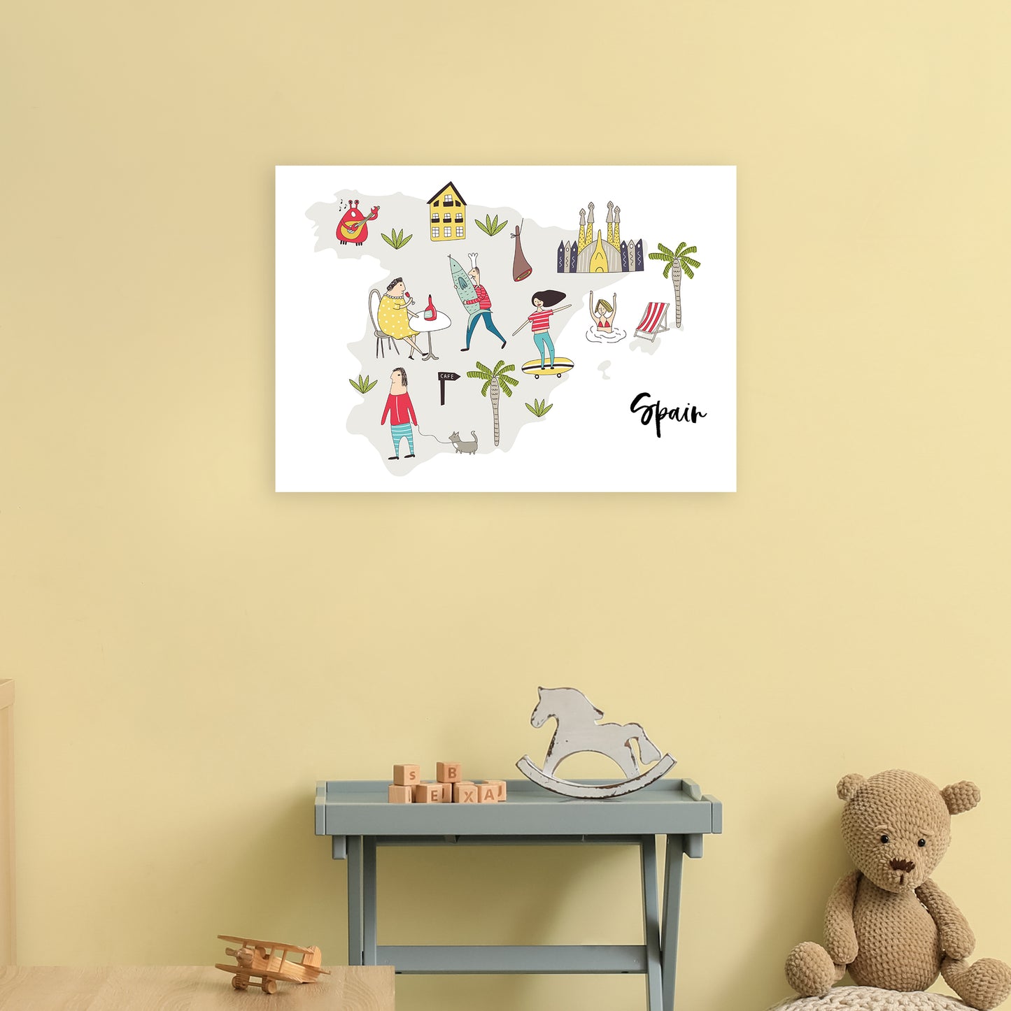 Spain Map Art Print by Pixy Paper A2 Black Frame