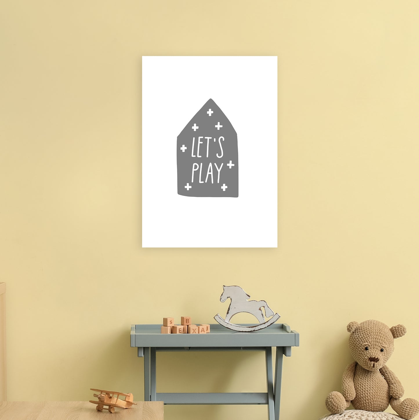 Let'S Play House Grey Super Scandi Art Print by Pixy Paper A2 Black Frame