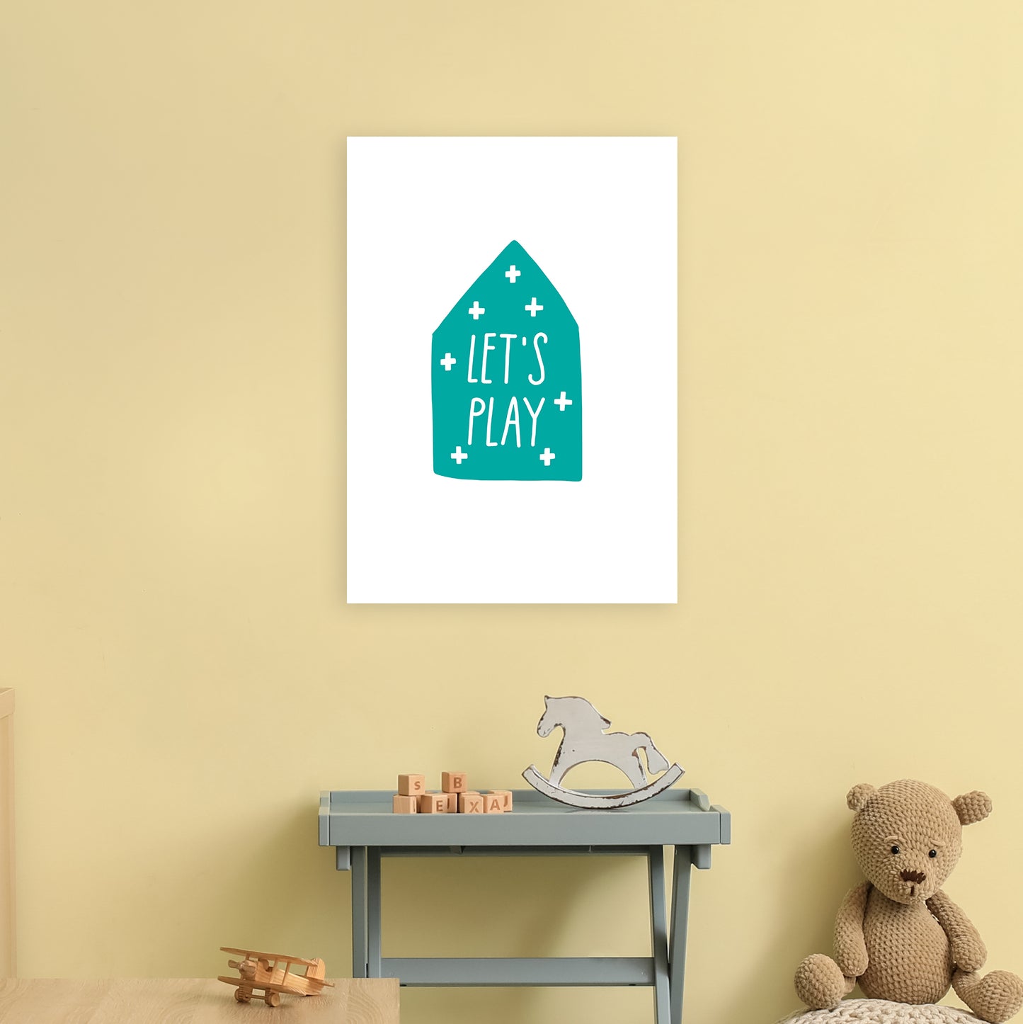 Let'S Play House Teal Super Scandi Art Print by Pixy Paper A2 Black Frame