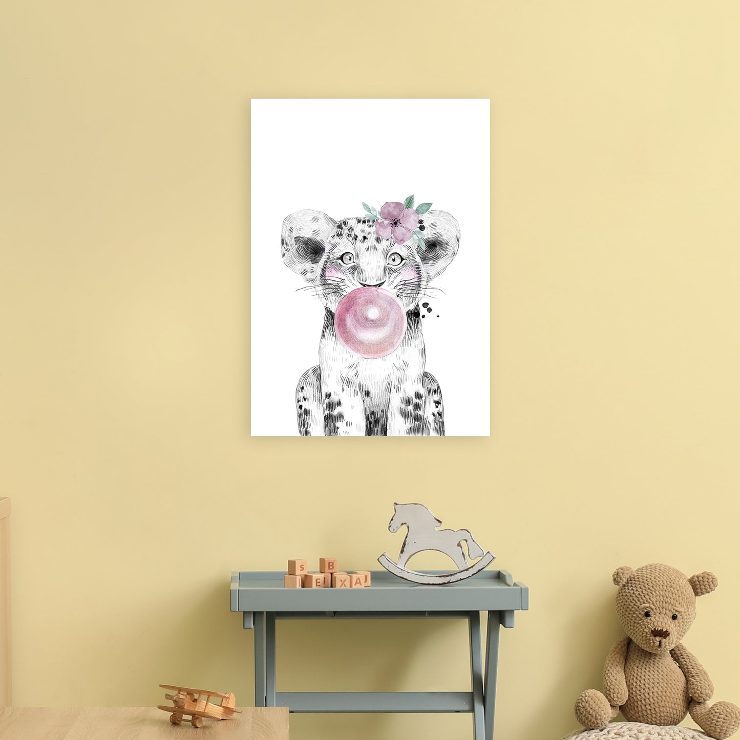 Safari Babies Tiger With Bubble Art Print by Pixy Paper A2 Black Frame