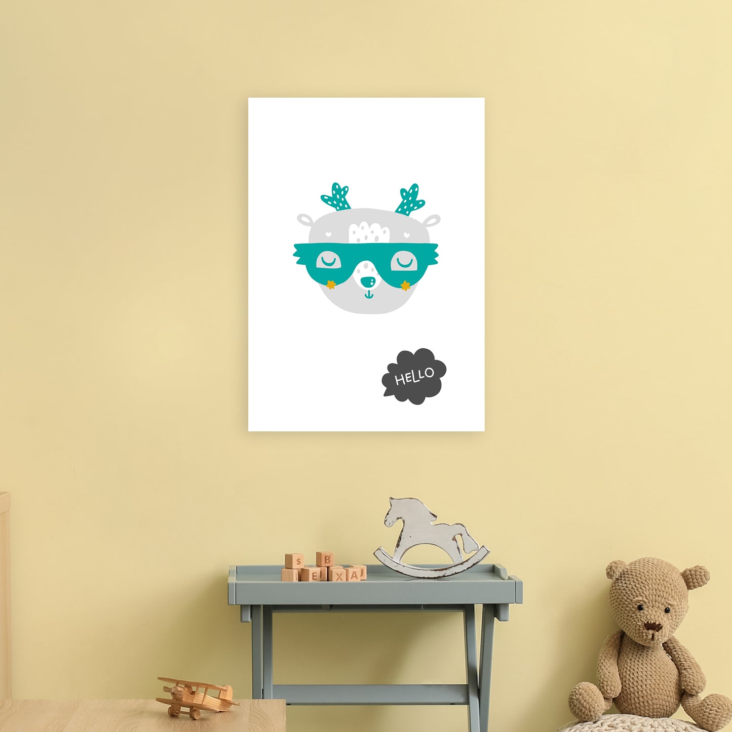 Hello Animal Teal Super Scandi Art Print by Pixy Paper A2 Black Frame