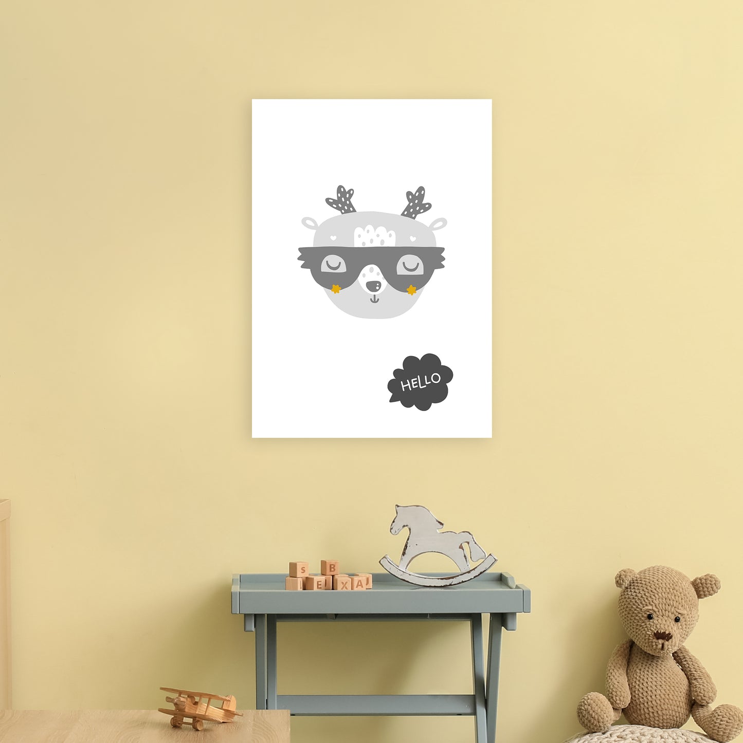 Hello Animal Super Scandi Grey Art Print by Pixy Paper A2 Black Frame