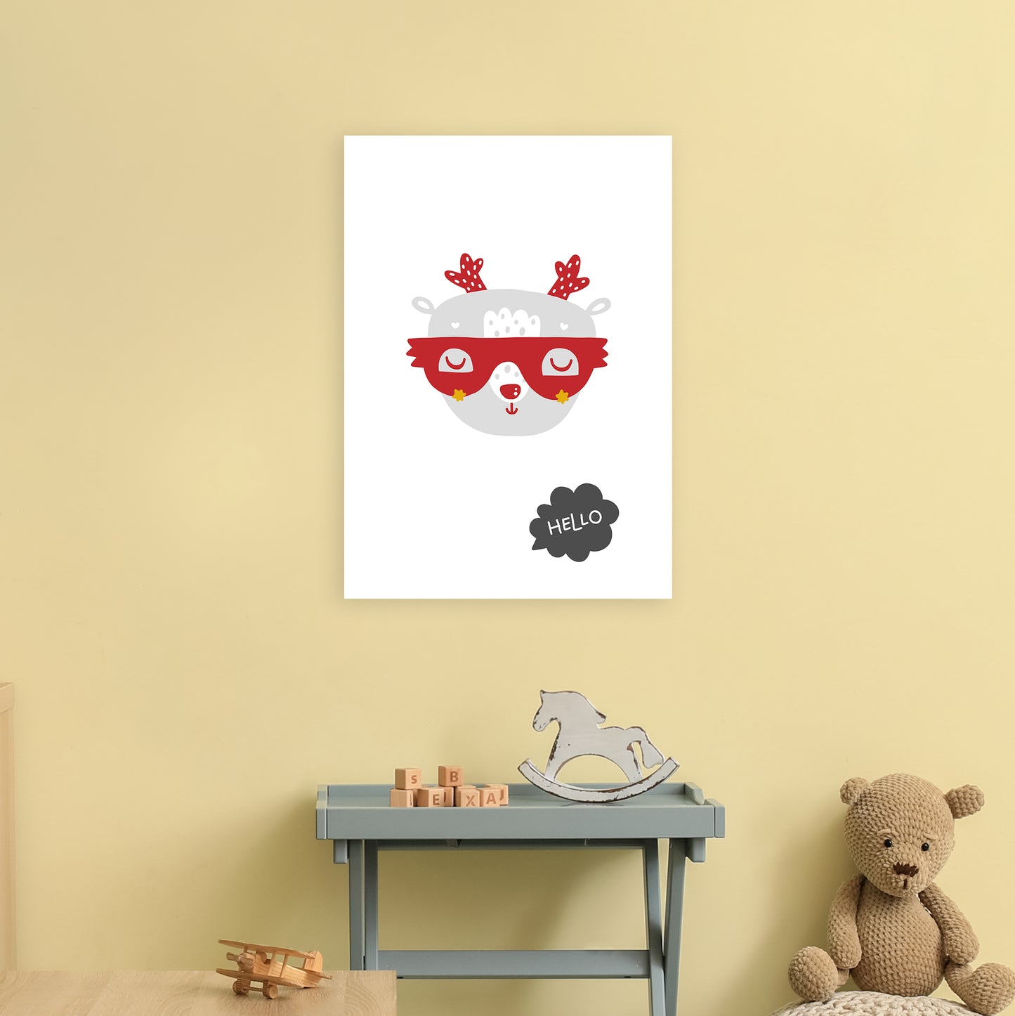Hello Animal Red Super Scandi Art Print by Pixy Paper A2 Black Frame