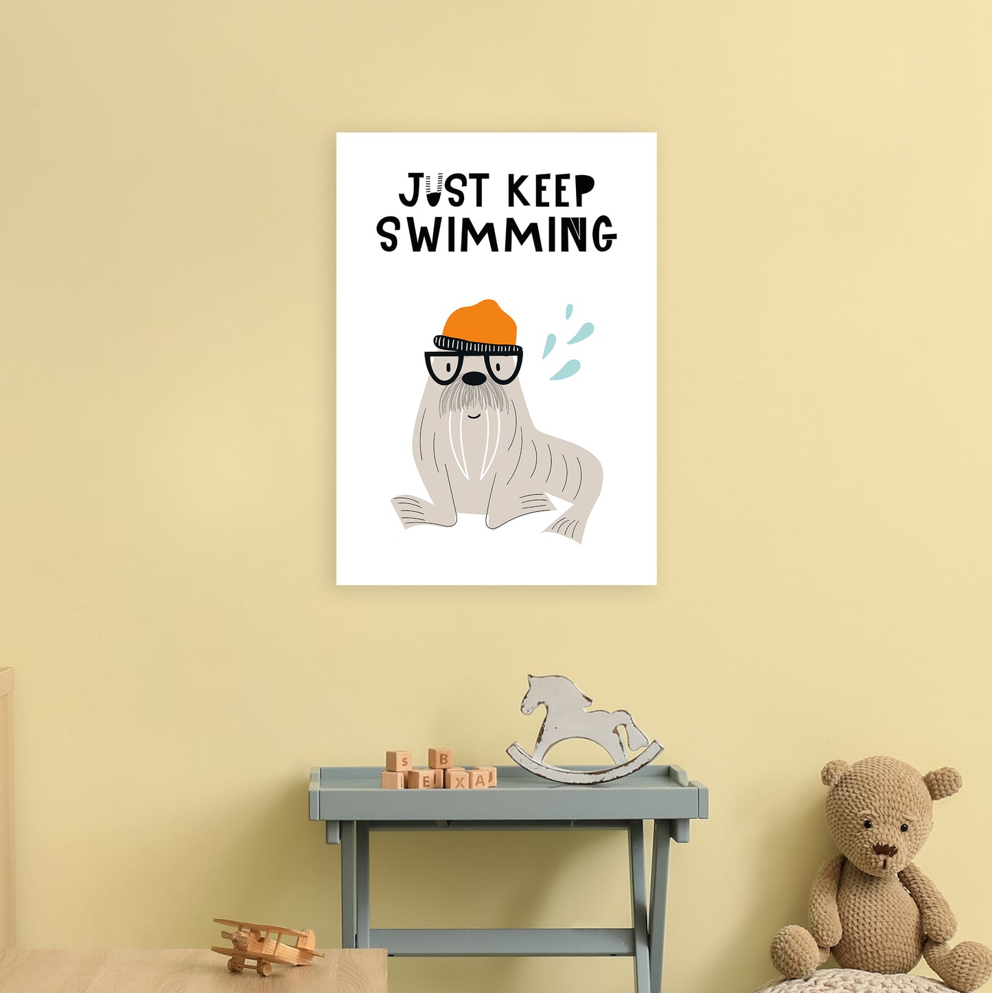 Just Keep Swimming Animal Pop Art Print by Pixy Paper A2 Black Frame