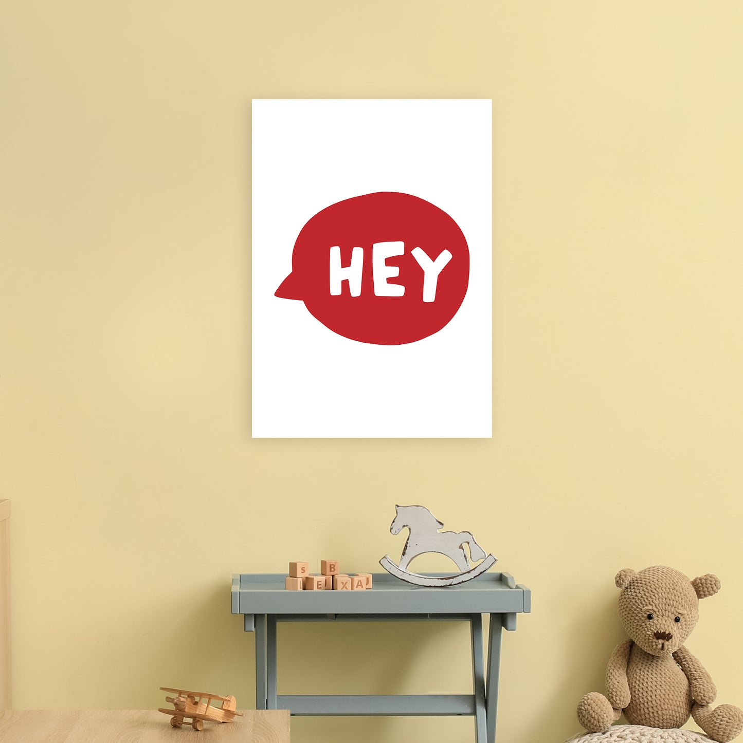 Hey Bubble Red Super Scandi Art Print by Pixy Paper A2 Black Frame