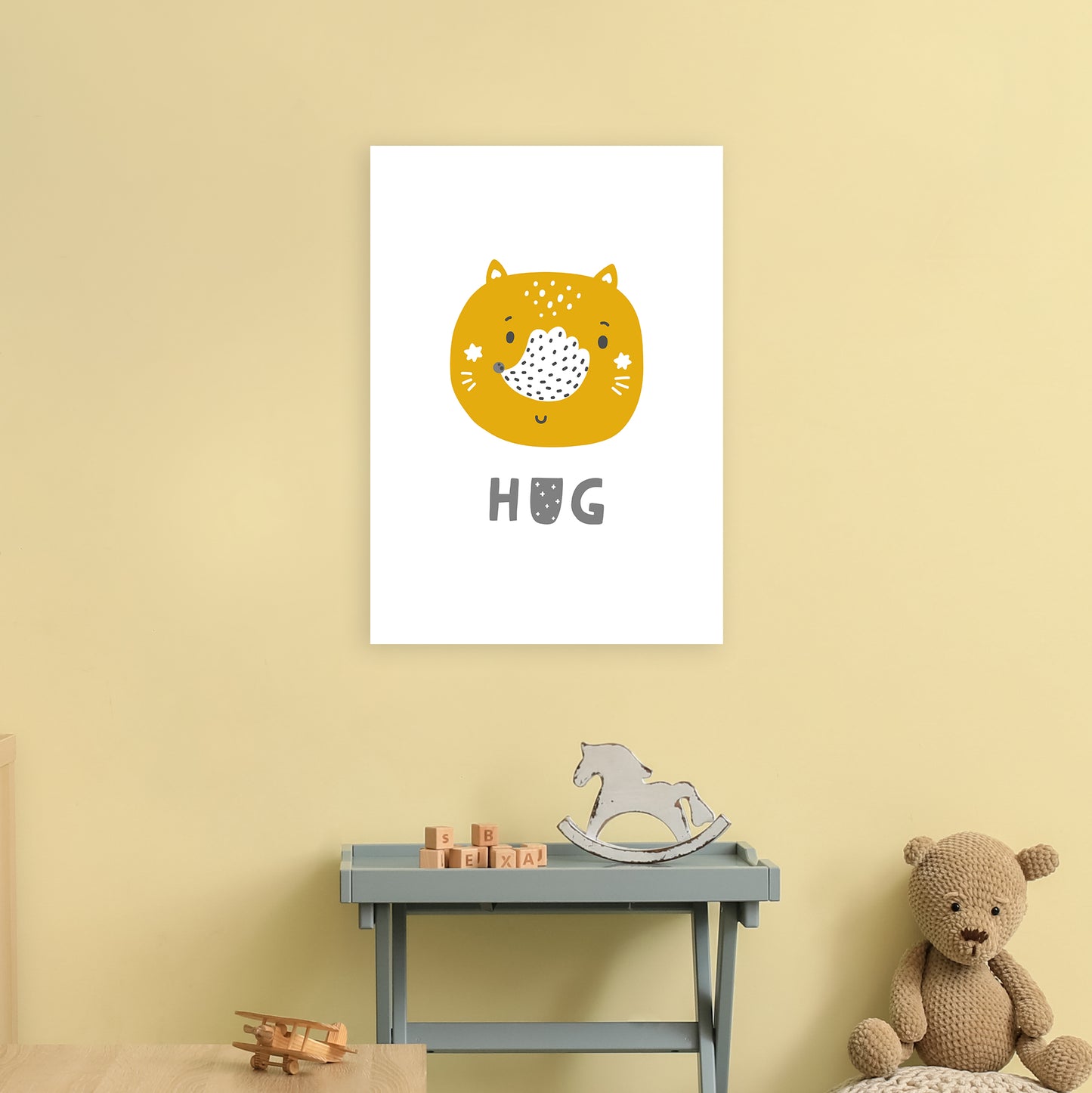 Fox Hug Super Scandi Grey Art Print by Pixy Paper A2 Black Frame