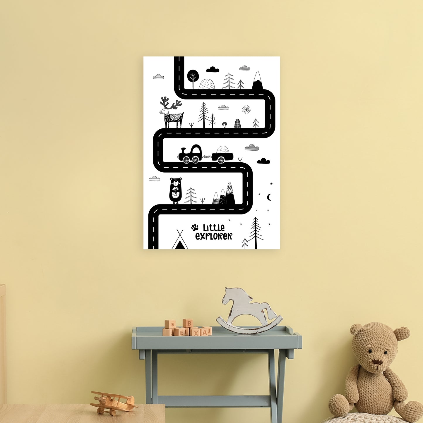 Little Explorer Track Art Print by Pixy Paper A2 Black Frame