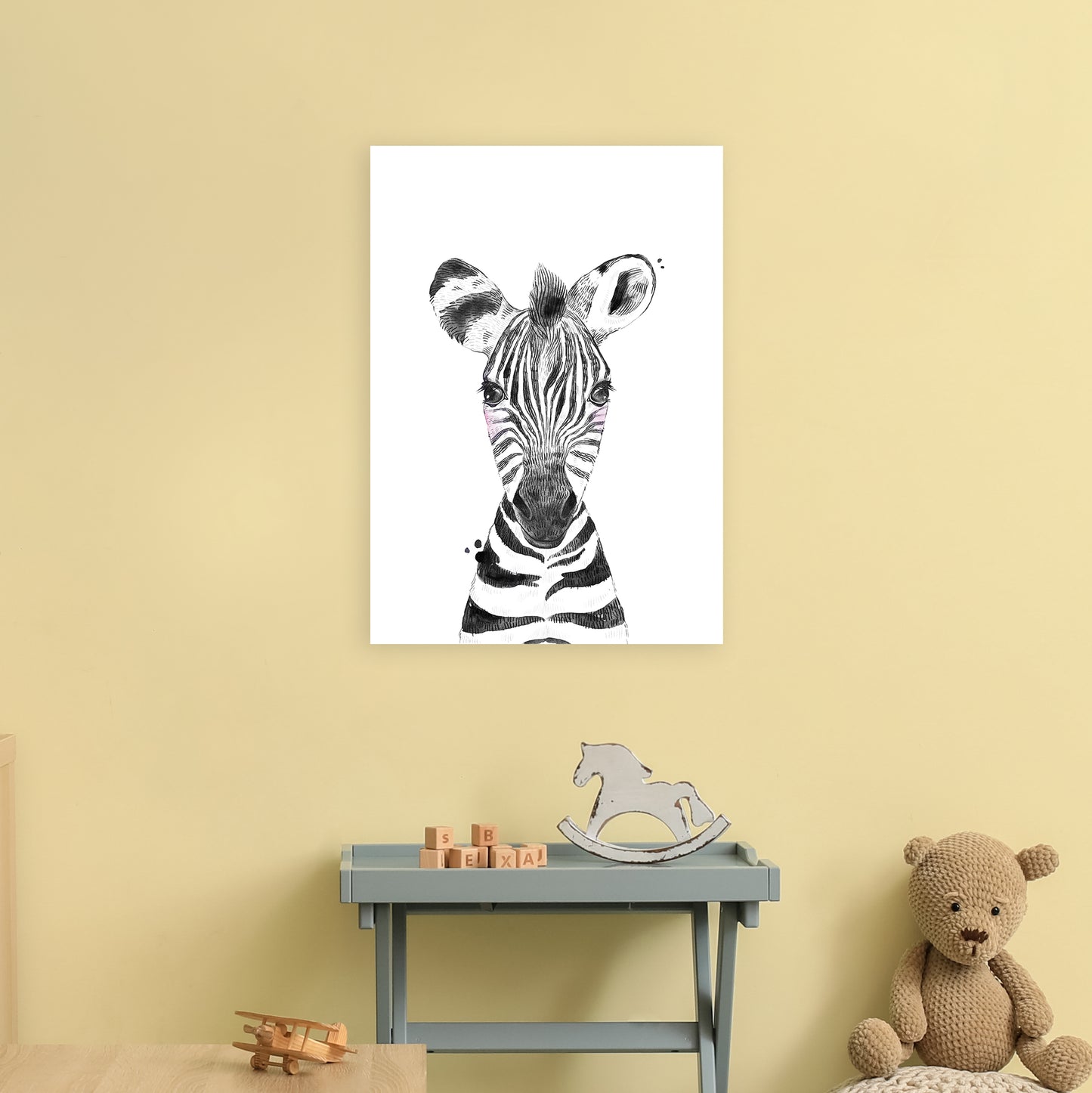 Safari Babies Zebra Art Print by Pixy Paper A2 Black Frame