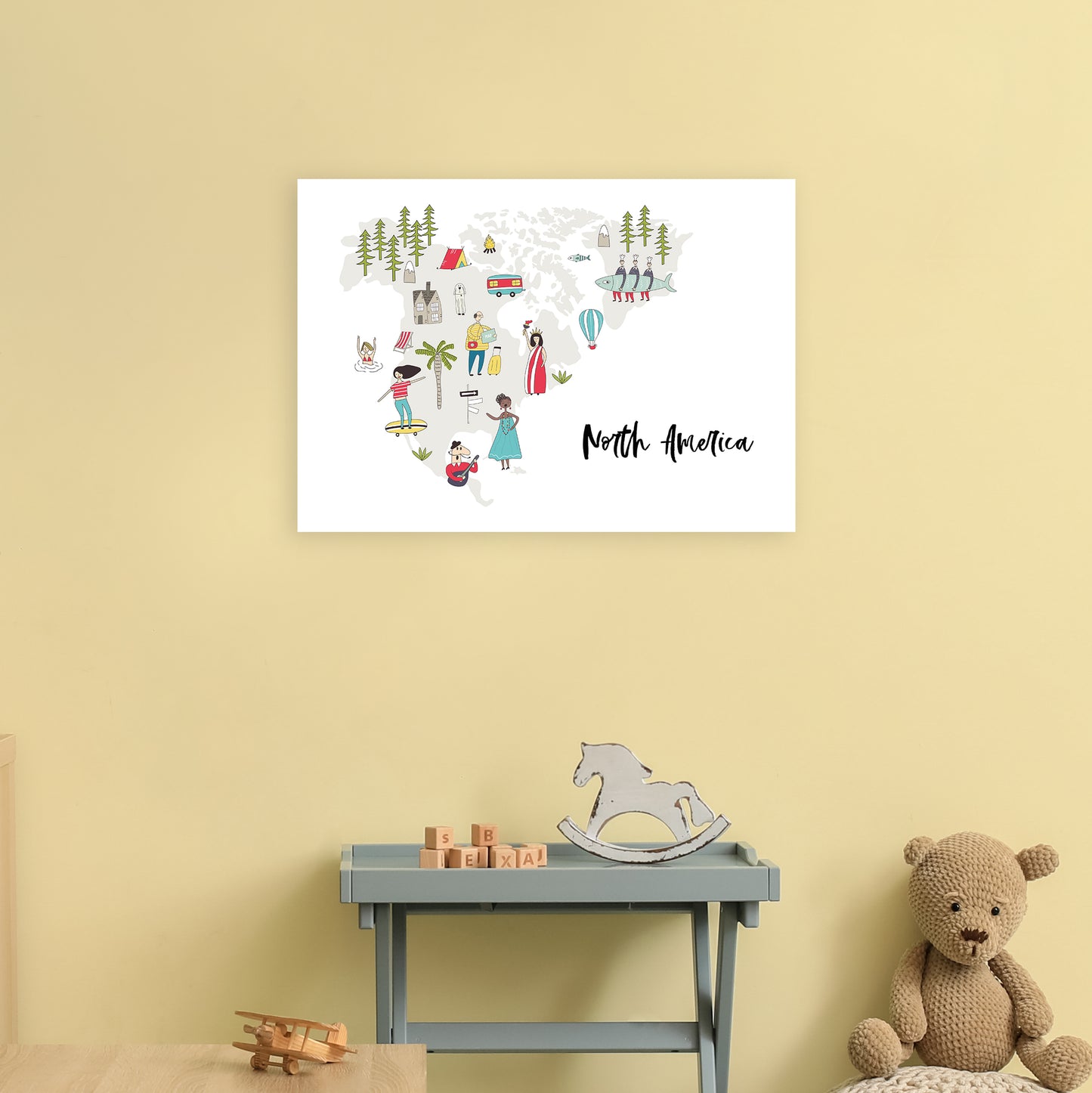 North America Map Art Print by Pixy Paper A2 Black Frame