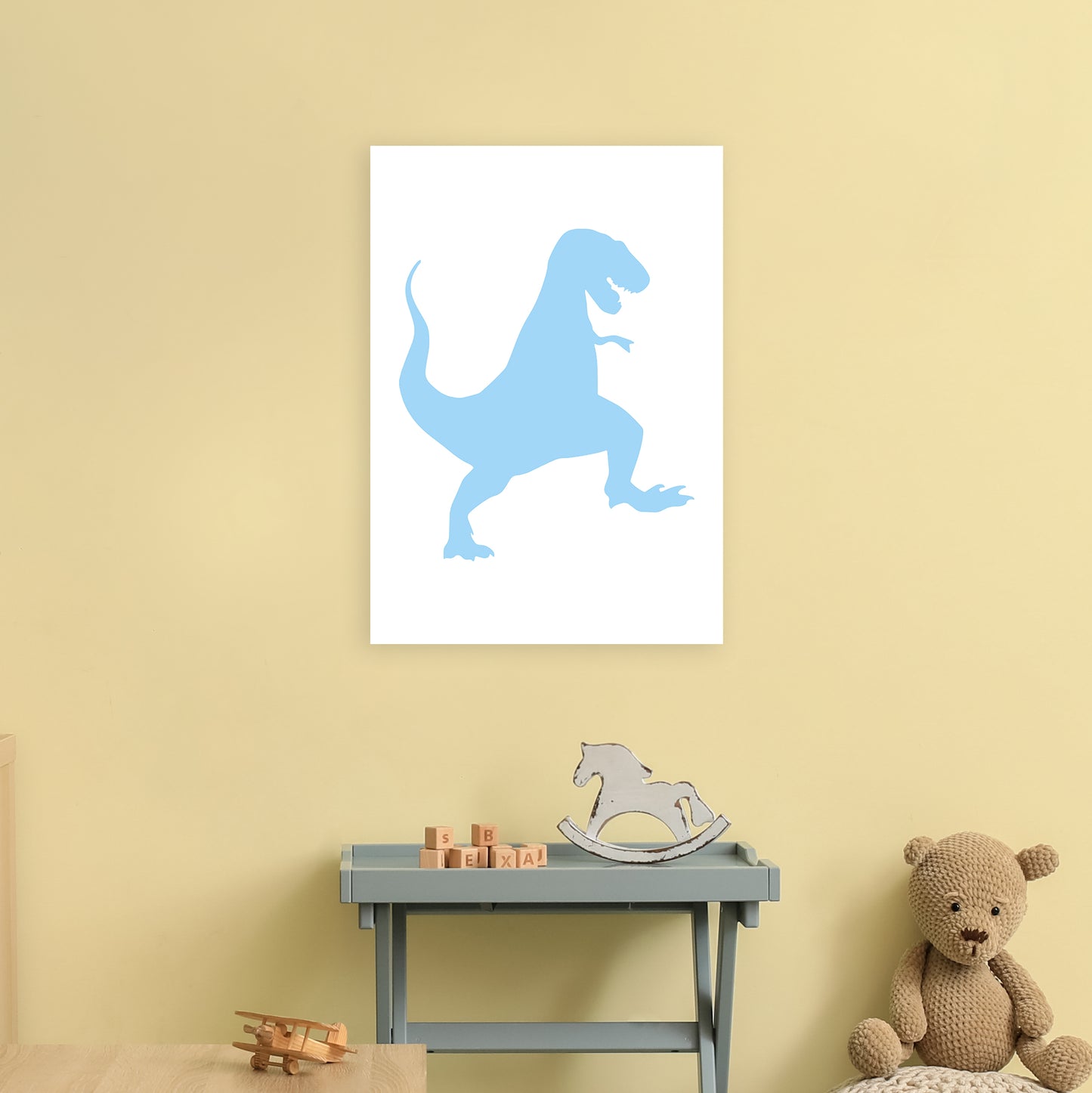 T-Rex Light Blue Art Print by Pixy Paper A2 Black Frame