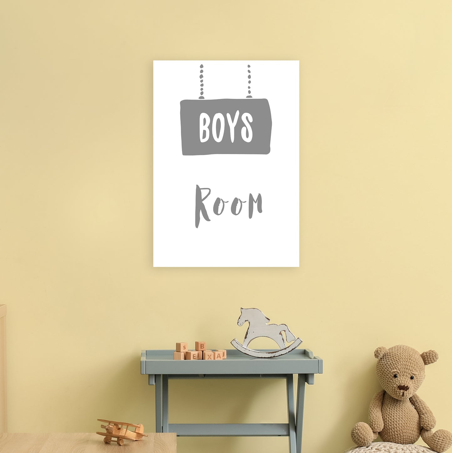 Boys Room Grey Art Print by Pixy Paper A2 Black Frame